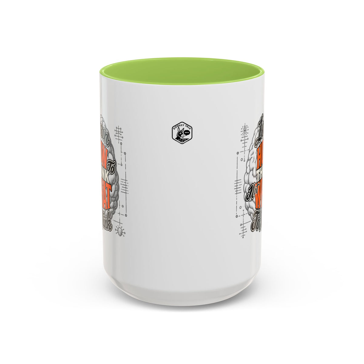 Taza de café con acento: "Aprende a pensar, no qué pensar", taza con frase inspiradora