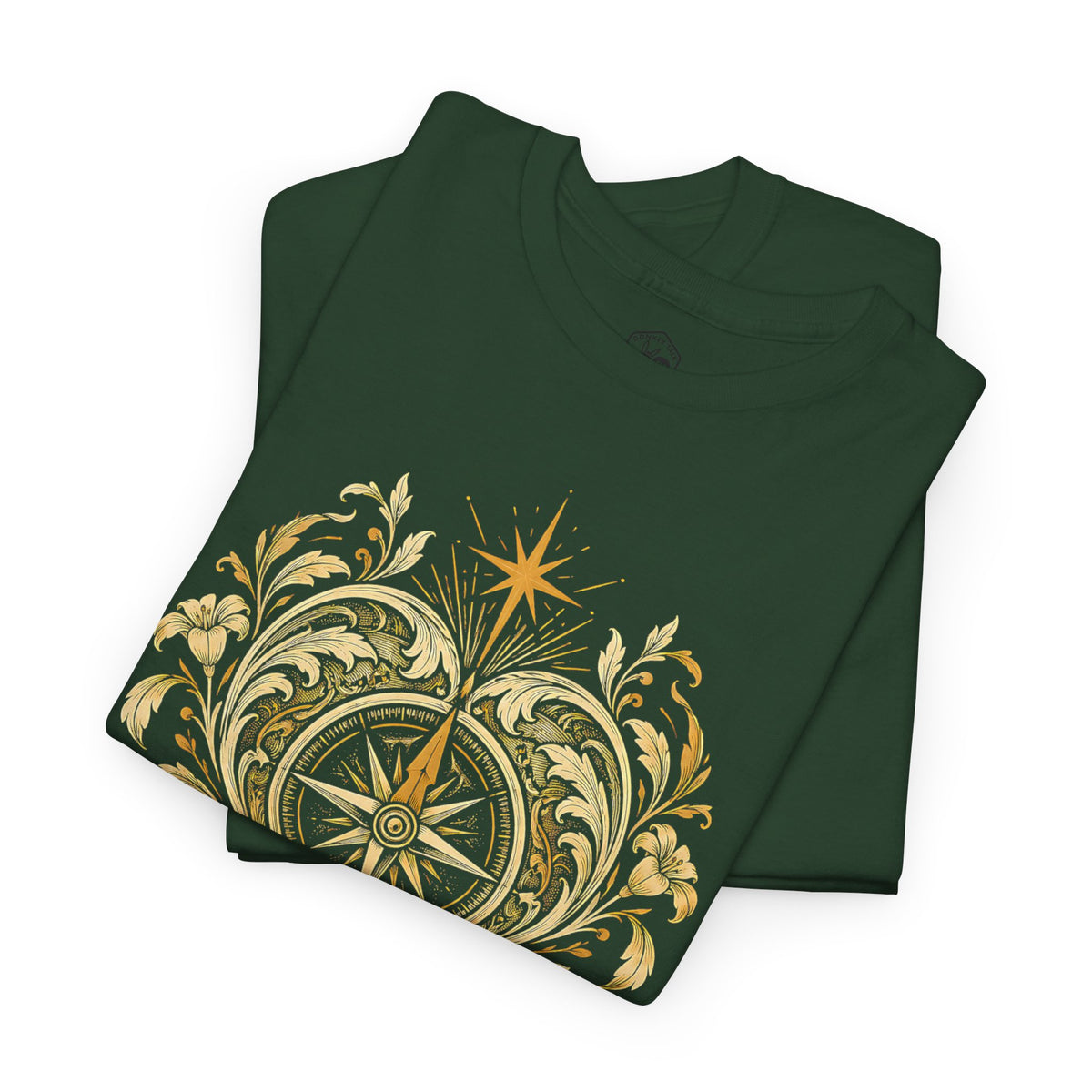 Our Hearts Are Restless Gold Compass Heart T-Shirt | Augustine Christian Tee