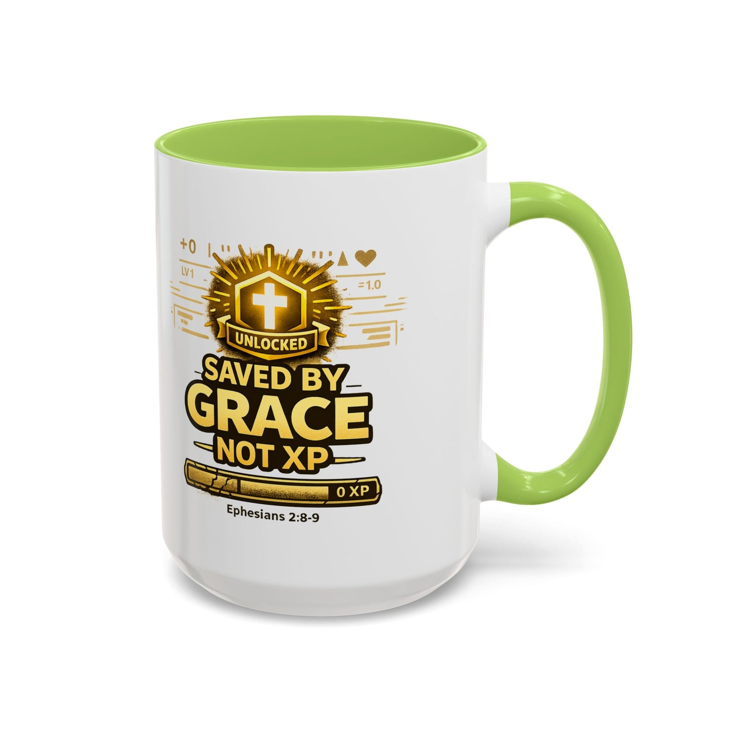 Saved by Grace Coffee Mug — Christian Gamer "Not XP" 11/15oz Accent Mug