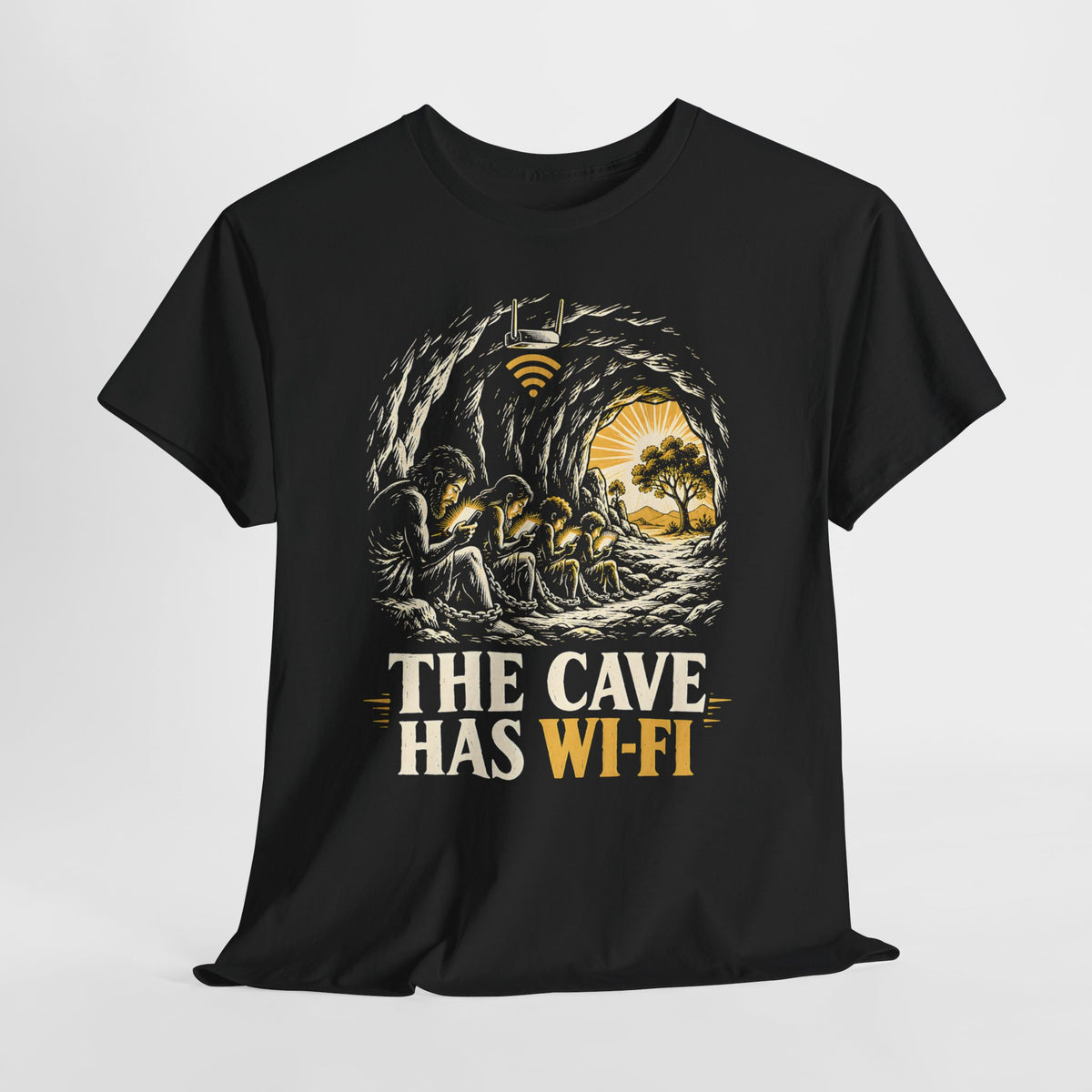 The Cave Has Wi-Fi Plato's Allegory T-shirt – Donkey Talk graphic tee