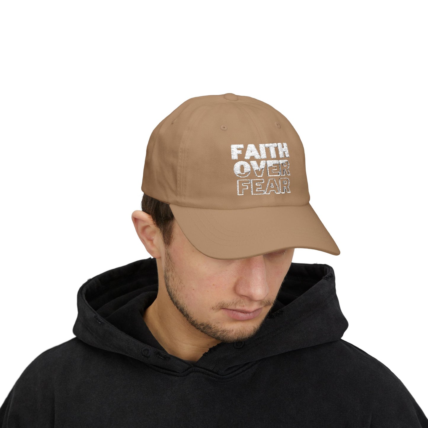 Faith Over Fear Classic Dad Cap - Inspirational White Hat for Everyday Wear