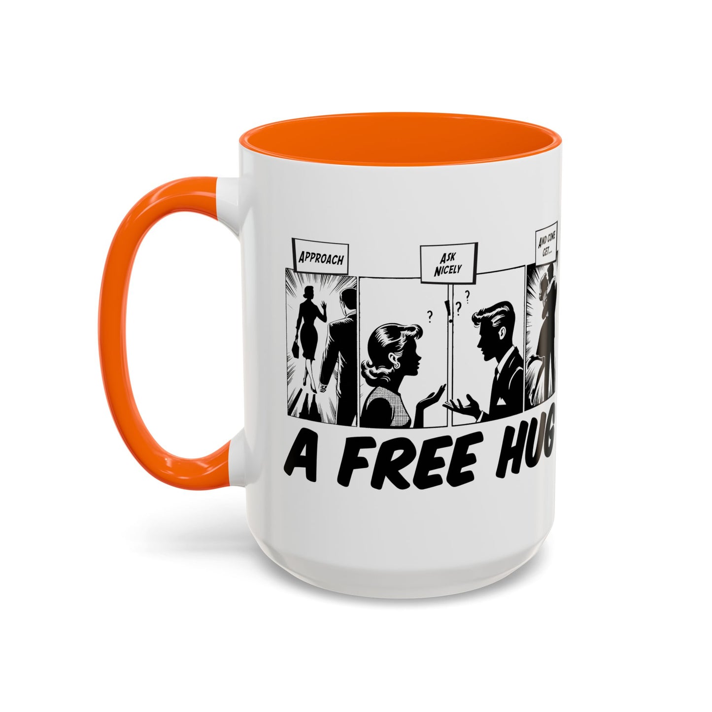 Free Hug Day Accent Coffee Mug – Funny Black & White Comic Speech Bubble Design (11/15 oz)