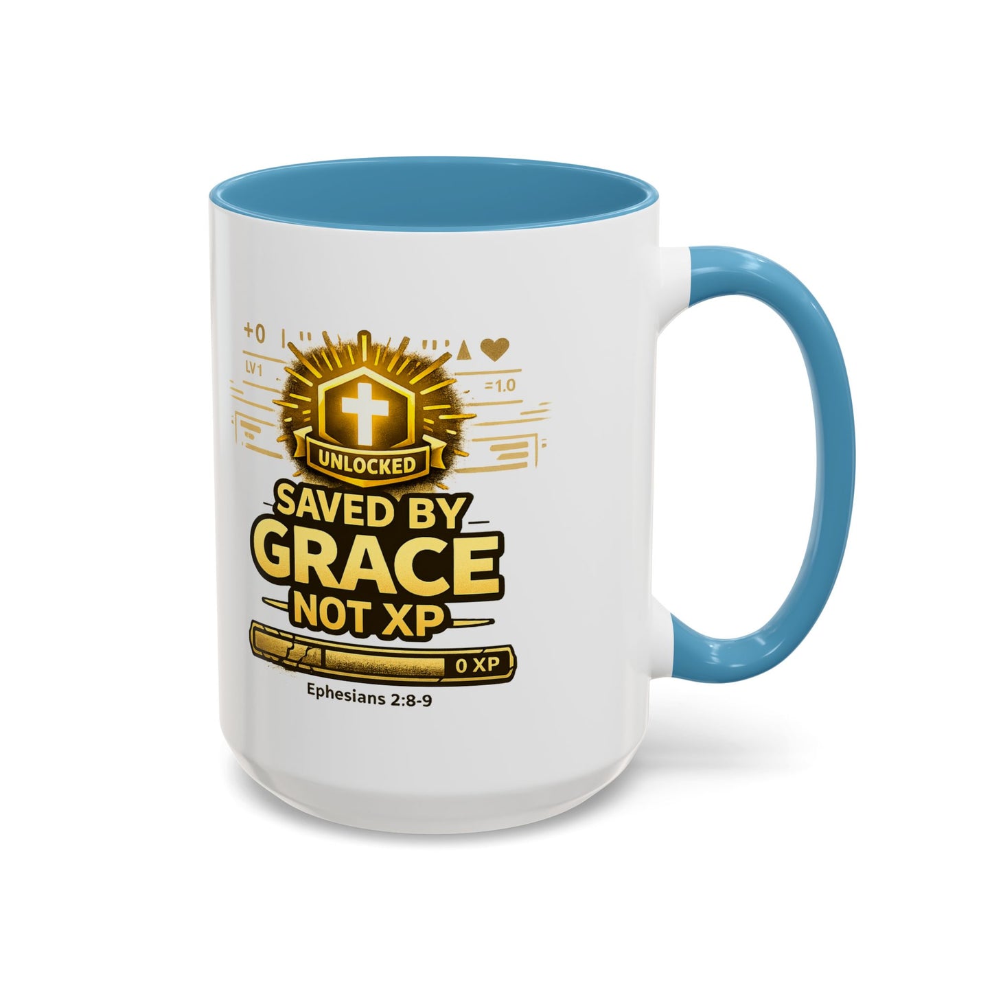 Saved by Grace Coffee Mug — Christian Gamer "Not XP" 11/15oz Accent Mug