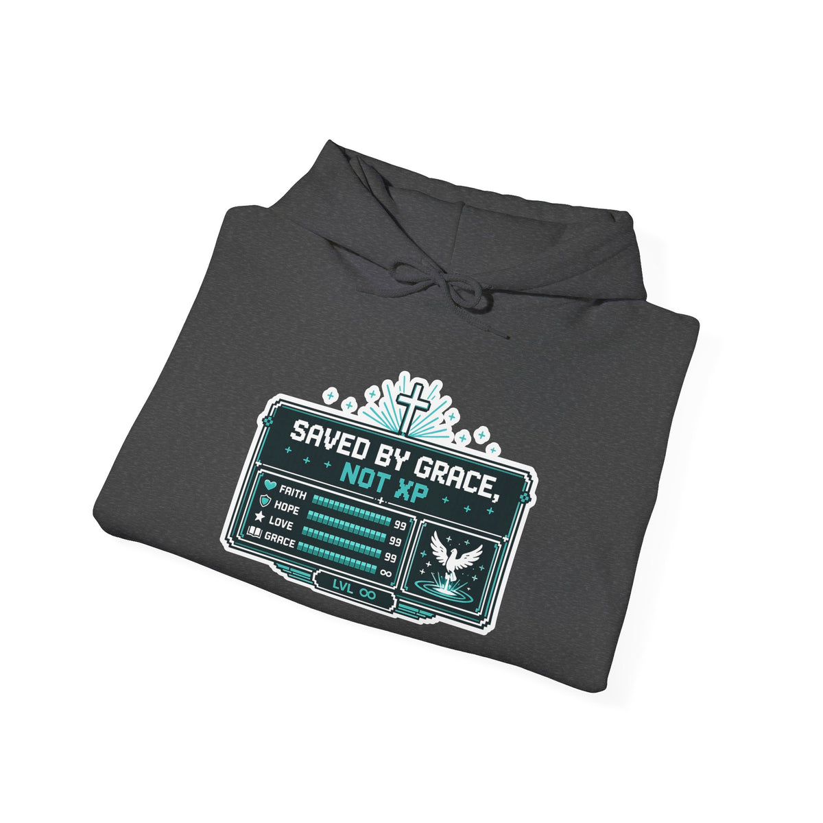 Christian Gamer Hoodie - "Saved by Grace, Not XP" Faith & Gaming Pullover