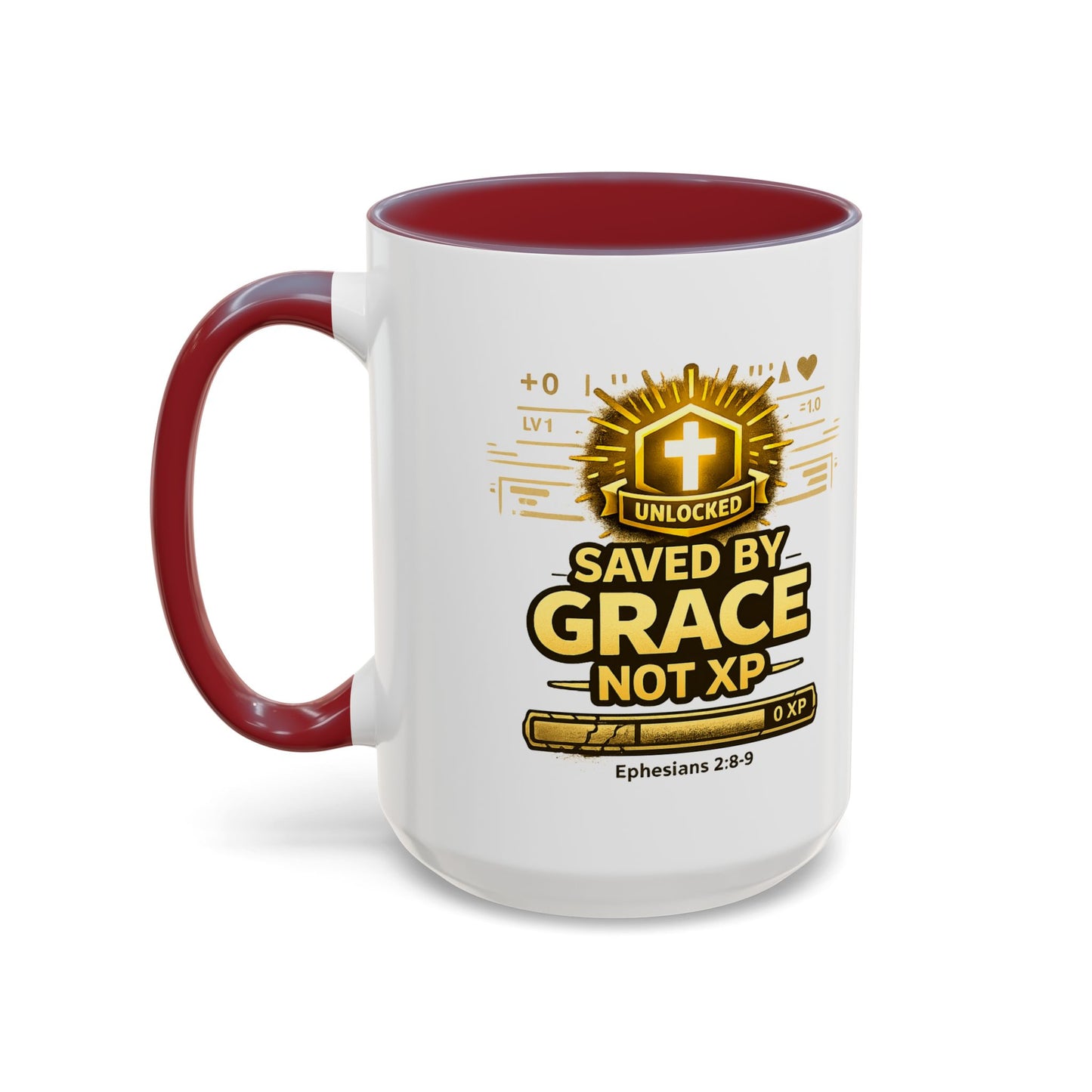 Saved by Grace Coffee Mug — Christian Gamer "Not XP" 11/15oz Accent Mug