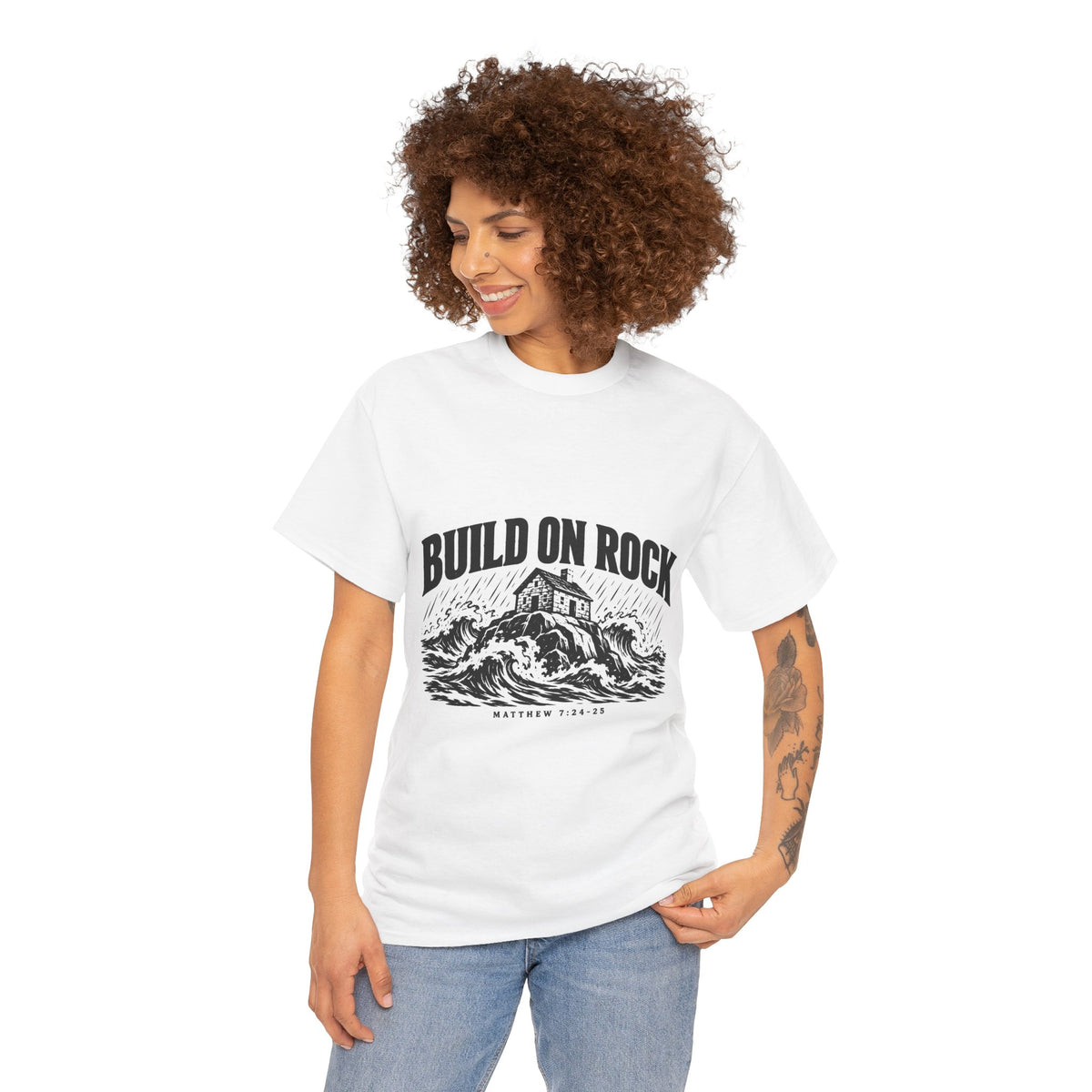 Build on Rock T-Shirt | Matthew 7:24-25 Christian Graphic Tee