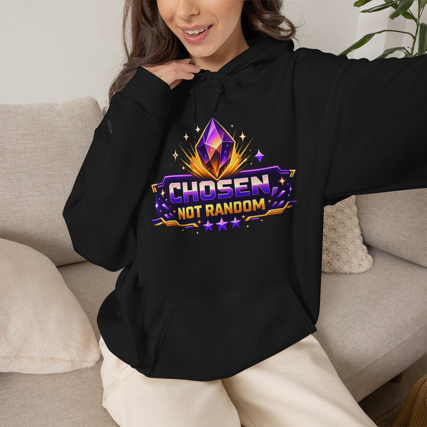 Chosen Not Random Hoodie — Gamer Badge Graphic Hooded Sweatshirt