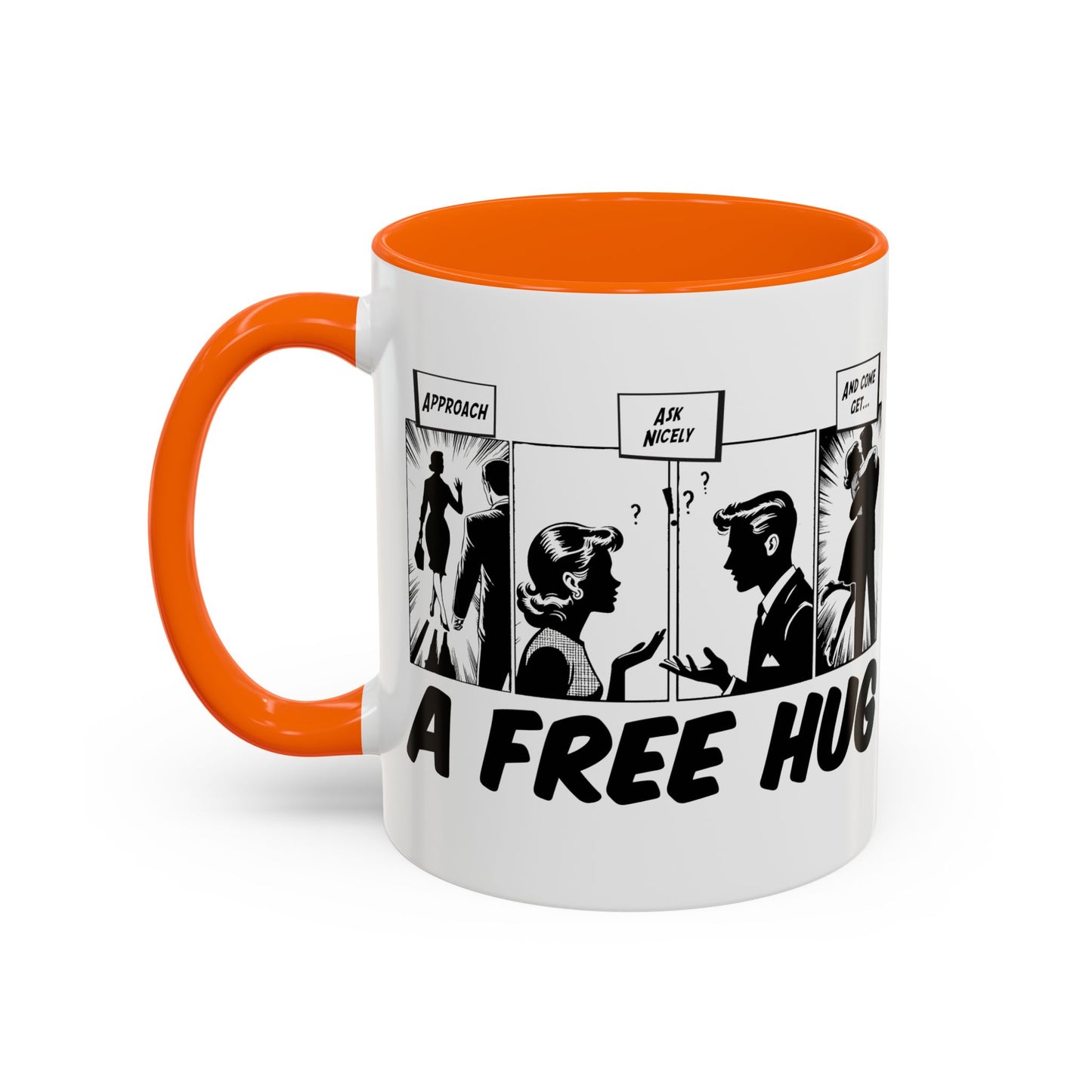 Free Hug Day Accent Coffee Mug – Funny Black & White Comic Speech Bubble Design (11/15 oz)