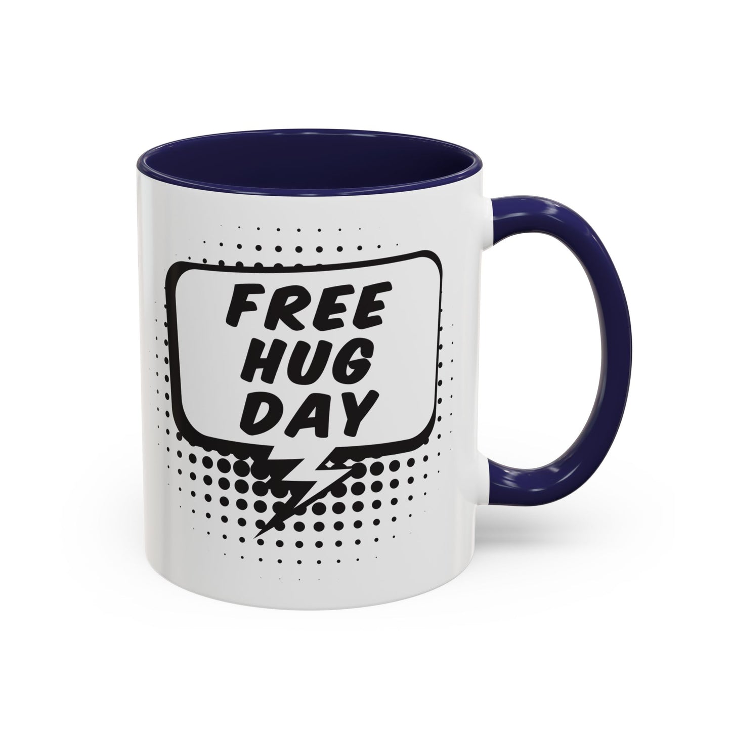 Free Hug Day Accent Coffee Mug – Funny Black & White Comic Speech Bubble Design (11/15 oz)
