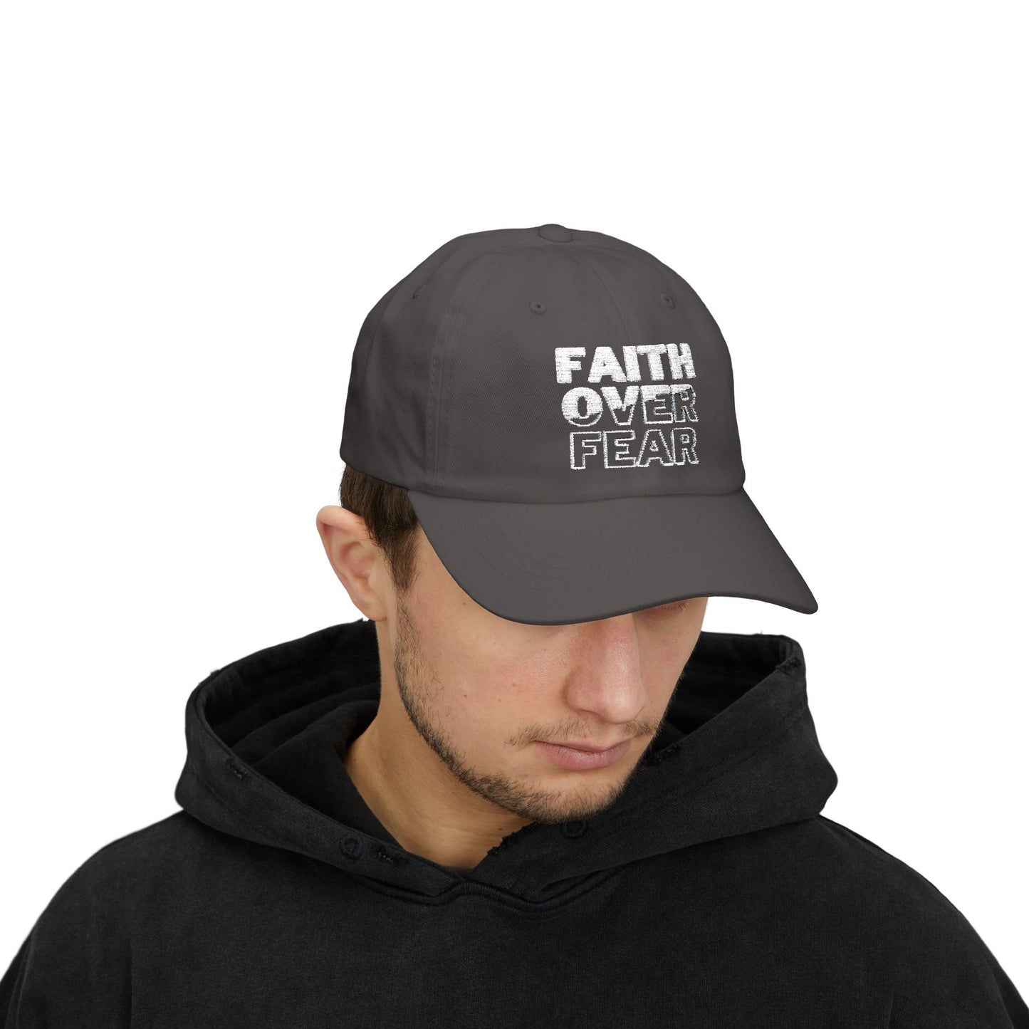 Faith Over Fear Classic Dad Cap - Inspirational White Hat for Everyday Wear
