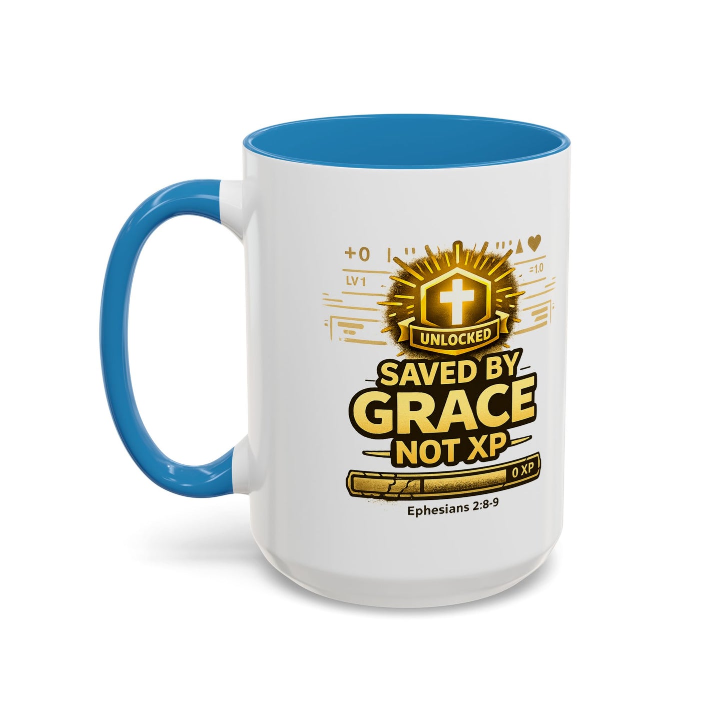 Saved by Grace Coffee Mug — Christian Gamer "Not XP" 11/15oz Accent Mug