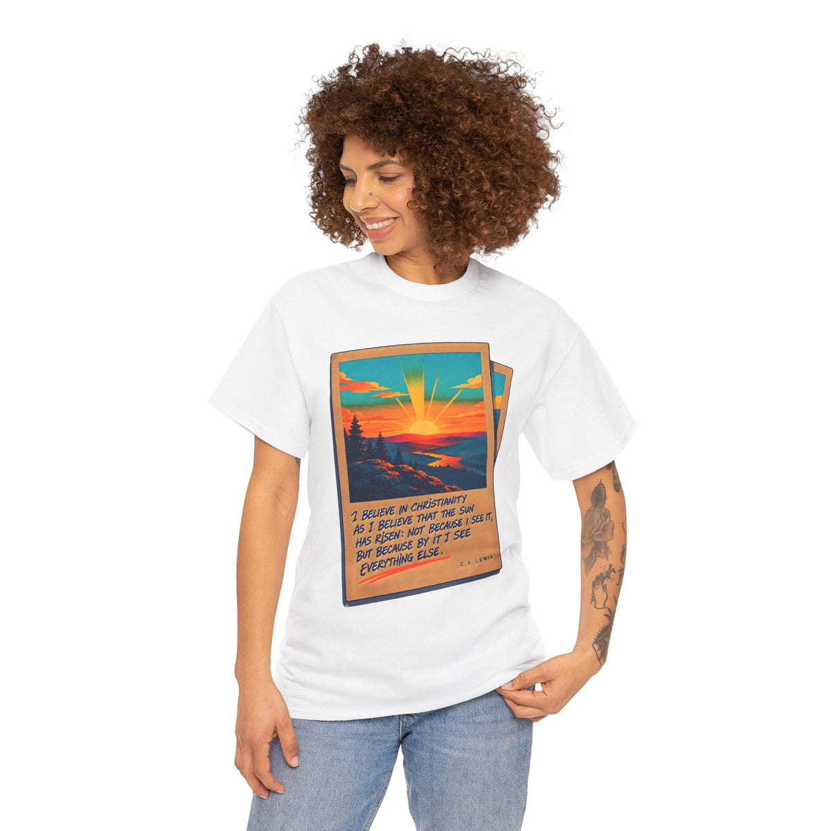 C.S. Lewis Sunrise Instant Photo T-shirt – Donkey Talk graphic tee
