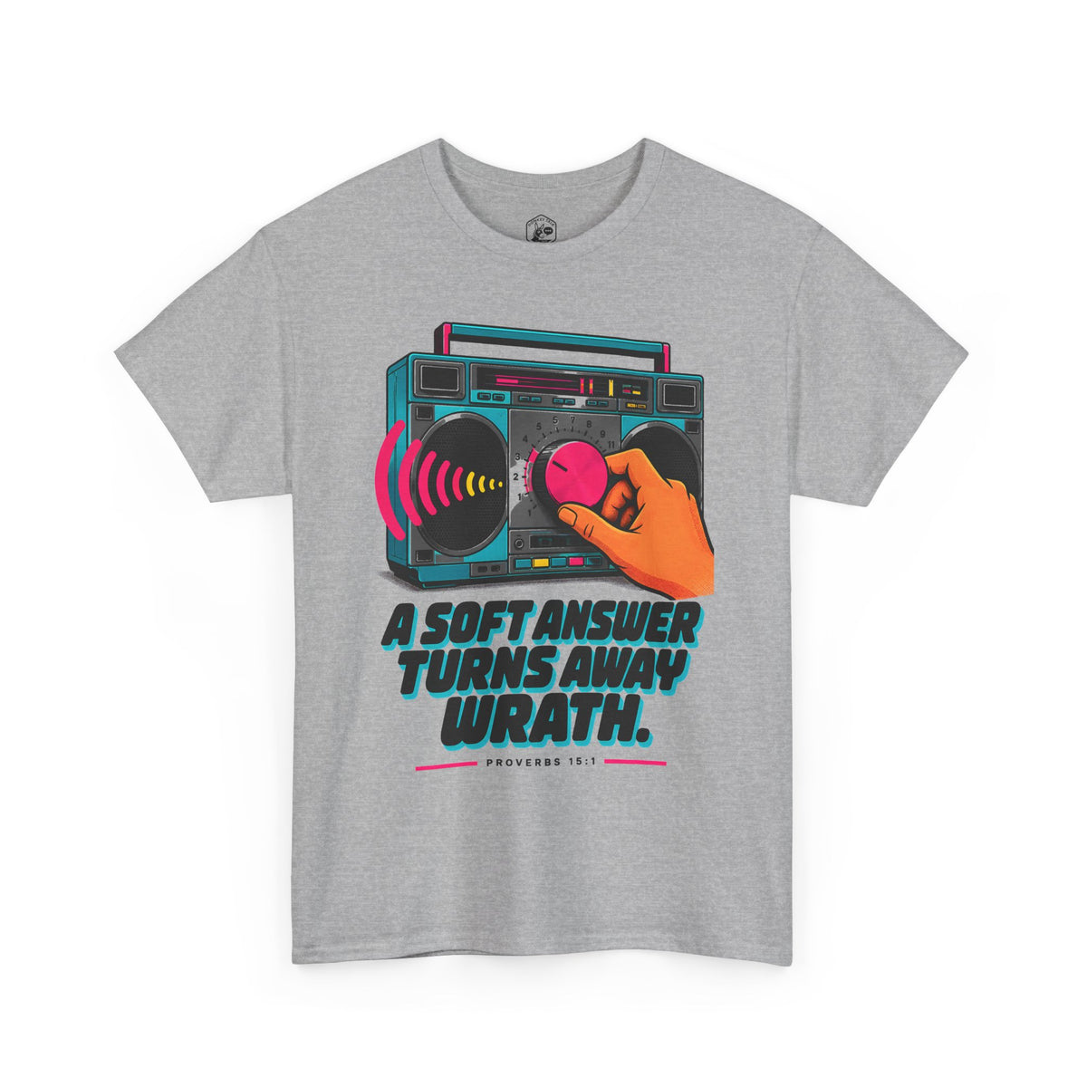 Camiseta "Turn Down the Volume" Boombox | Camiseta de Proverbios 15:1 "A Soft Answer"