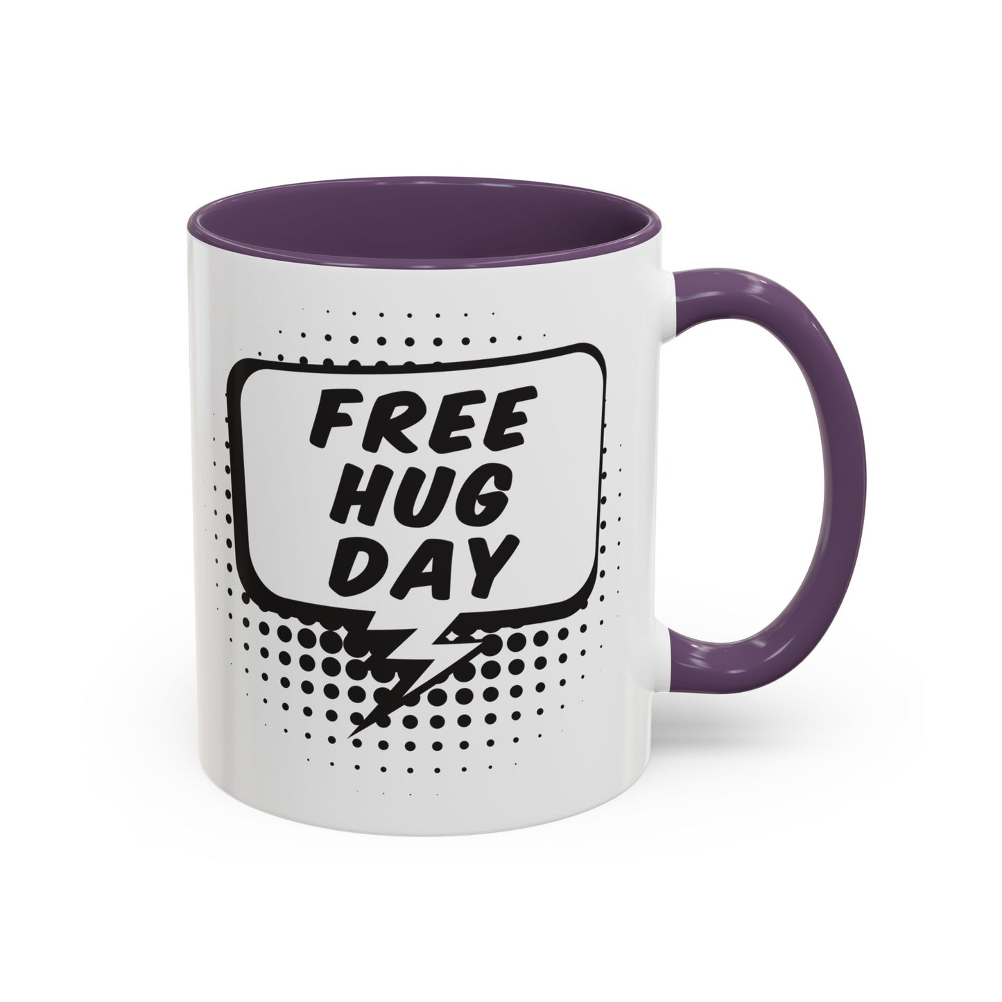 Free Hug Day Accent Coffee Mug – Funny Black & White Comic Speech Bubble Design (11/15 oz)