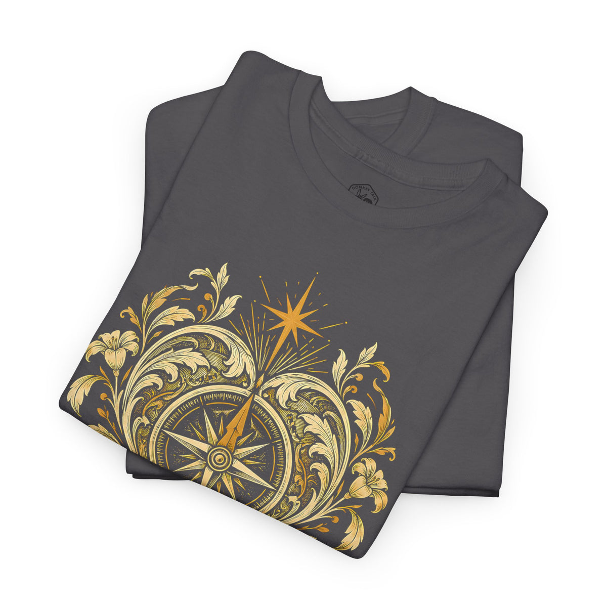 Our Hearts Are Restless Gold Compass Heart T-Shirt | Augustine Christian Tee