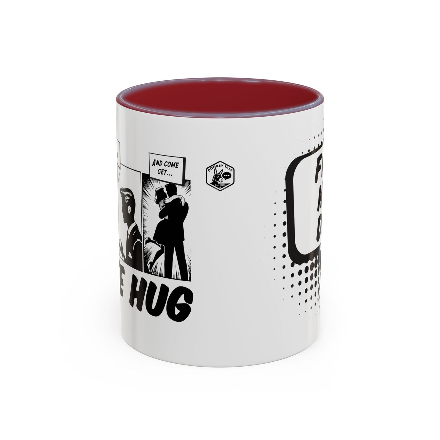 Free Hug Day Accent Coffee Mug – Funny Black & White Comic Speech Bubble Design (11/15 oz)