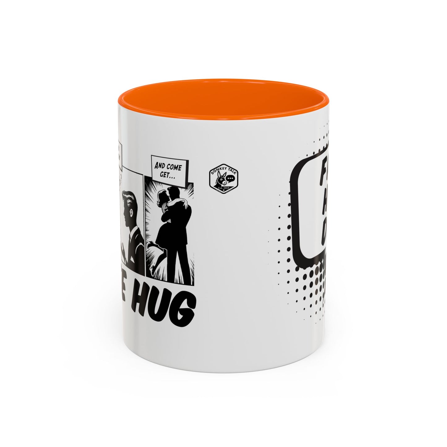 Free Hug Day Accent Coffee Mug – Funny Black & White Comic Speech Bubble Design (11/15 oz)