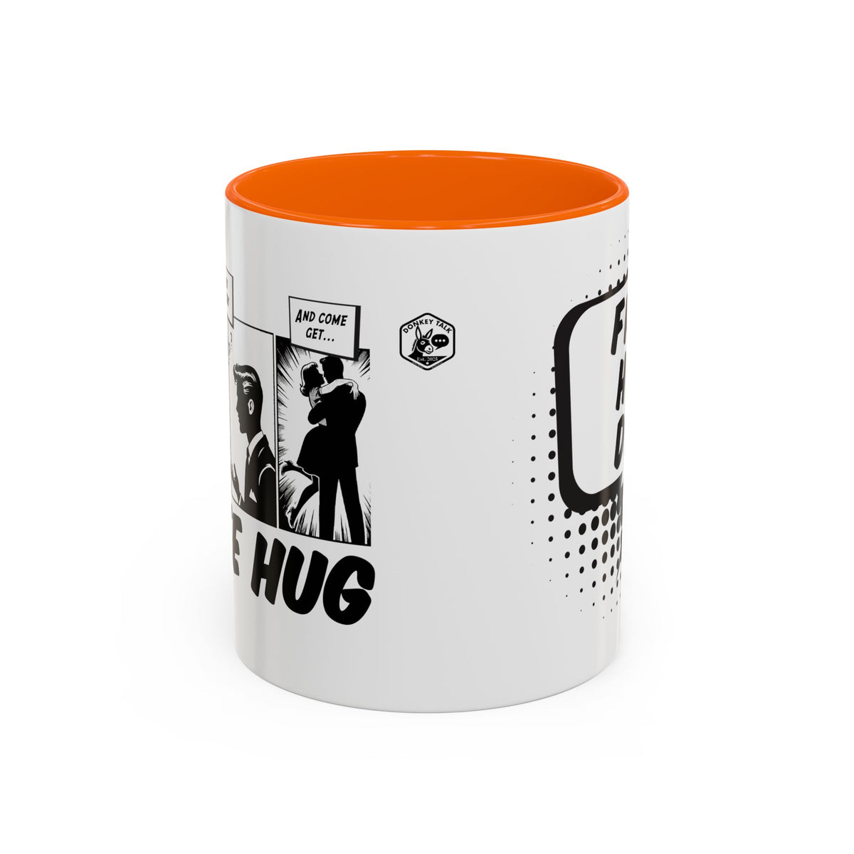 Free Hug Day comic speech bubble coffee mug – Donkey Talk ceramic mug