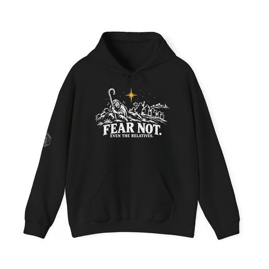 Fear Not, Even the Relatives Hoodie | Luke 2:10 Funny Christmas Christian Hoodie