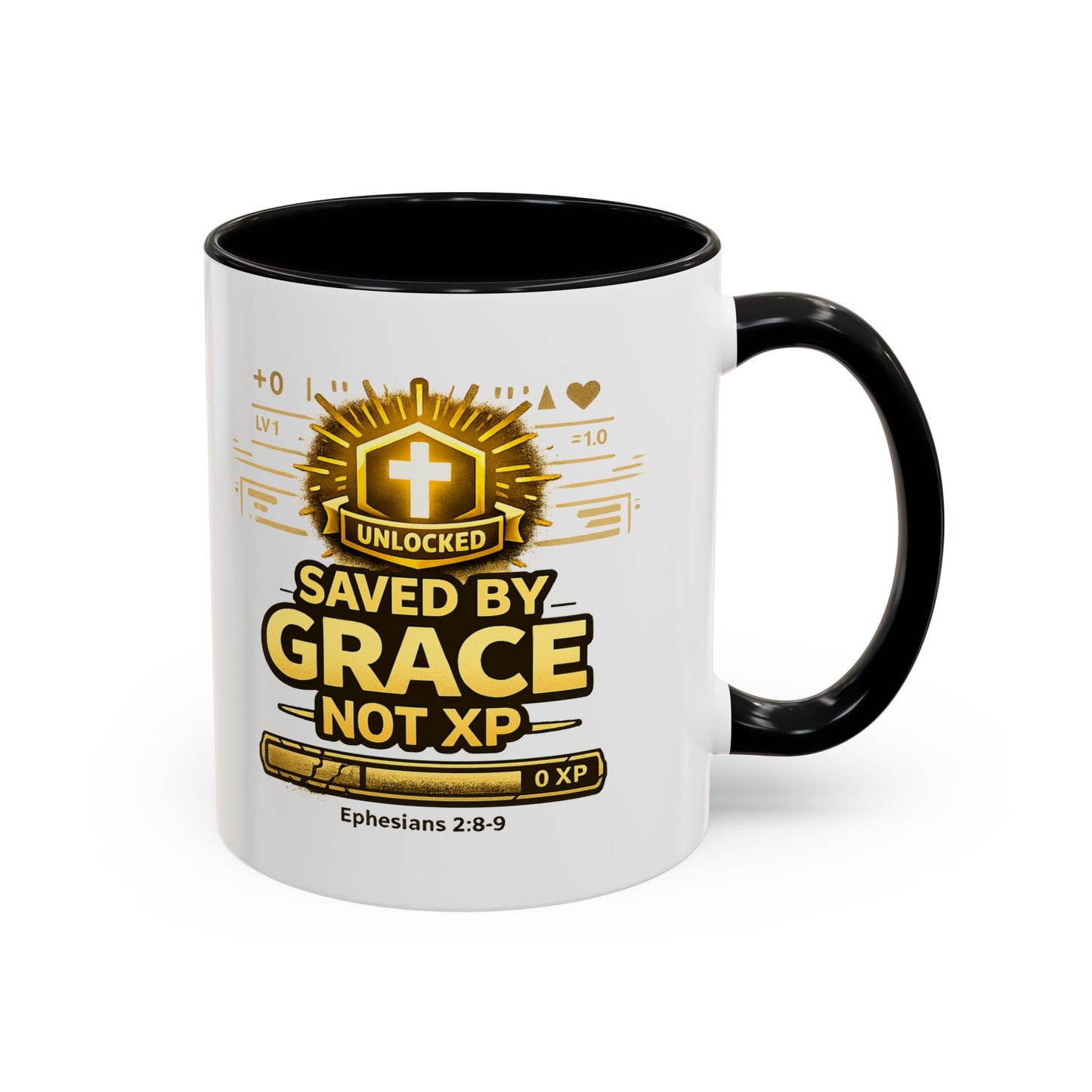 Saved by Grace Coffee Mug — Christian Gamer "Not XP" 11/15oz Accent Mug