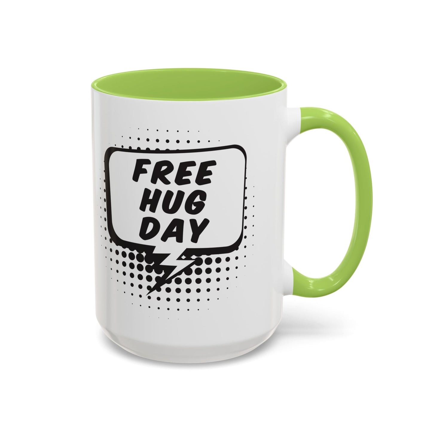 Free Hug Day Accent Coffee Mug – Funny Black & White Comic Speech Bubble Design (11/15 oz)