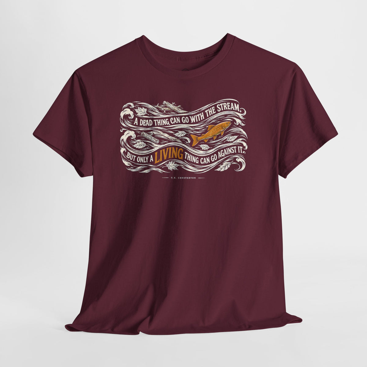Chesterton Fish Go With the Stream T-shirt – Donkey Talk graphic tee