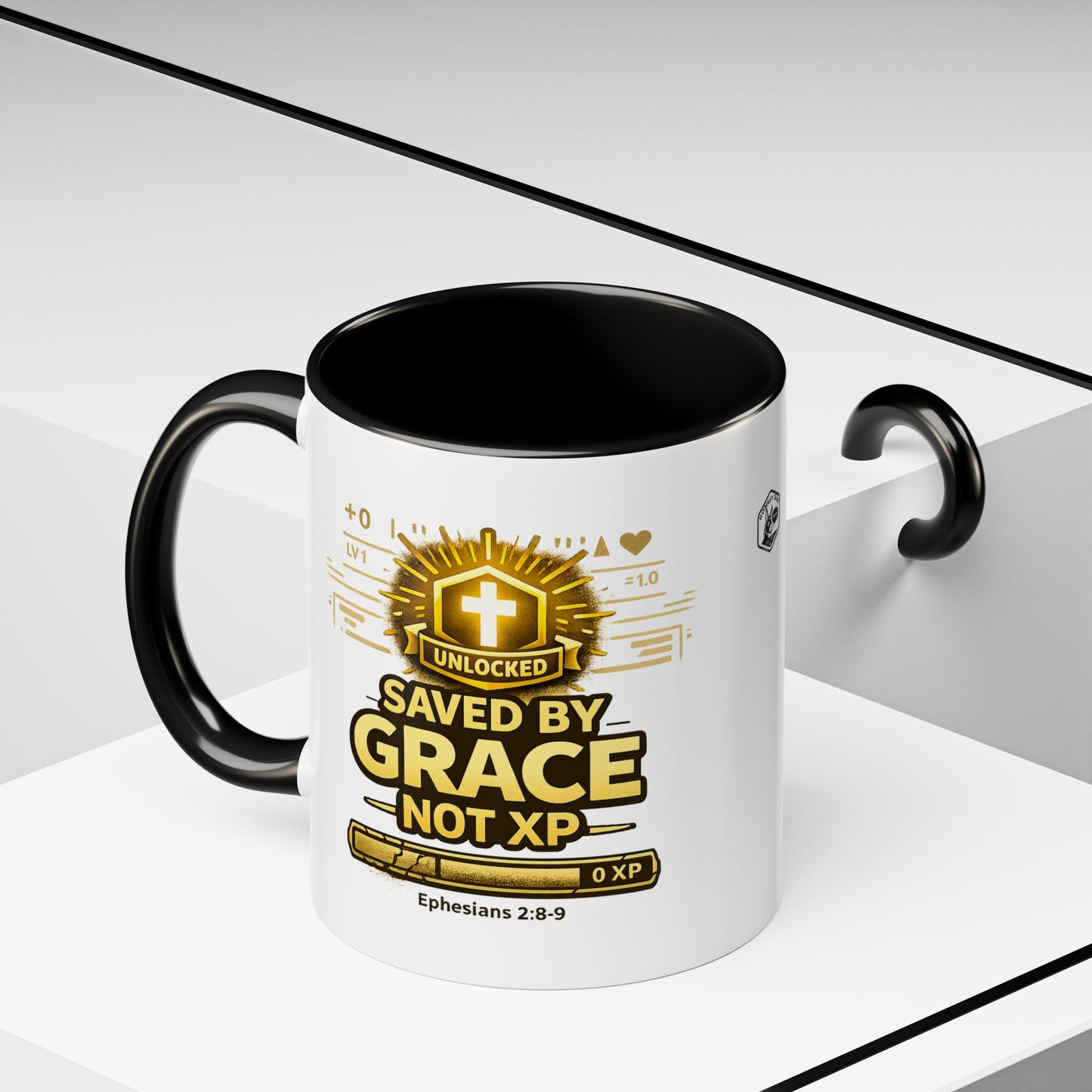 Saved by Grace Coffee Mug — Christian Gamer "Not XP" 11/15oz Accent Mug