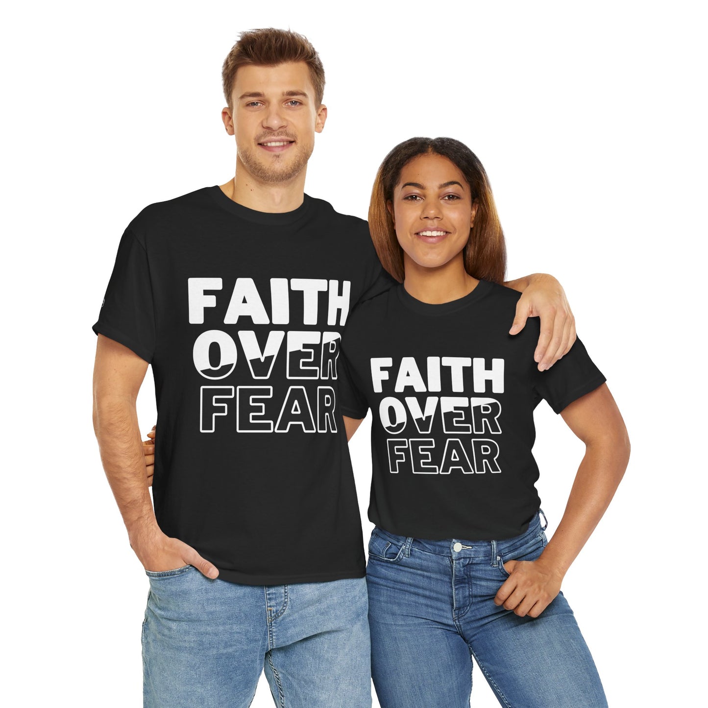 Faith Over Fear Unisex Black Heavy Cotton Tee | Inspirational Graphic T-Shirt