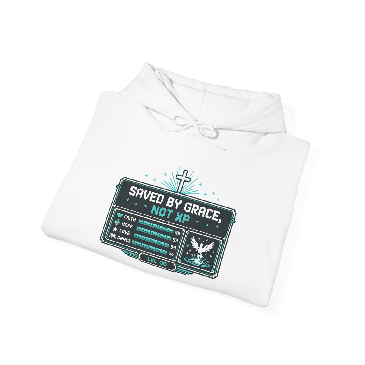 Christian Gamer Hoodie - "Saved by Grace, Not XP" Faith & Gaming Pullover