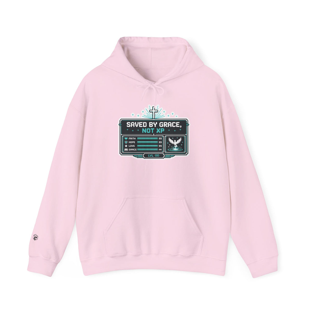 Christian Gamer Hoodie - "Saved by Grace, Not XP" Faith & Gaming Pullover
