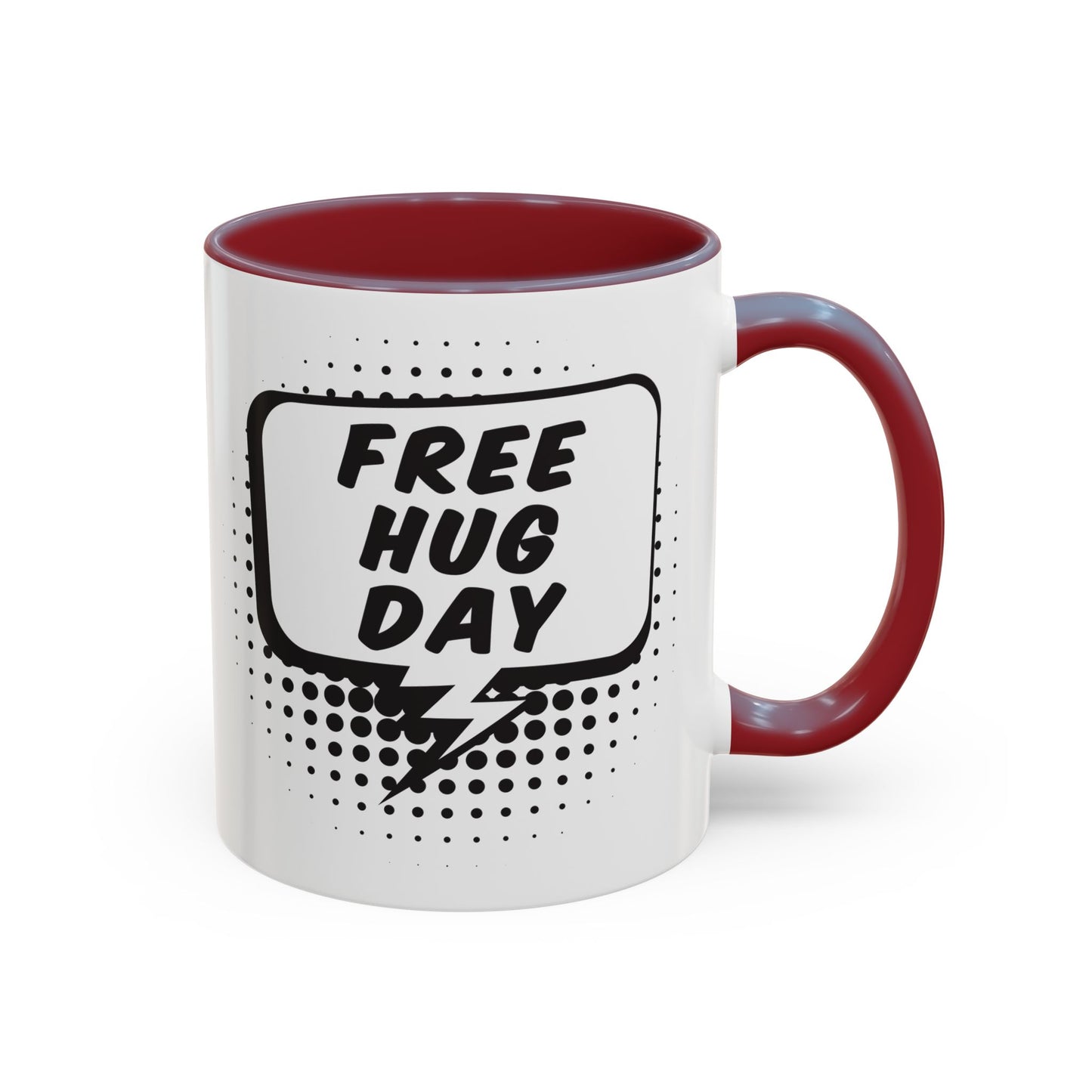 Free Hug Day Accent Coffee Mug – Funny Black & White Comic Speech Bubble Design (11/15 oz)