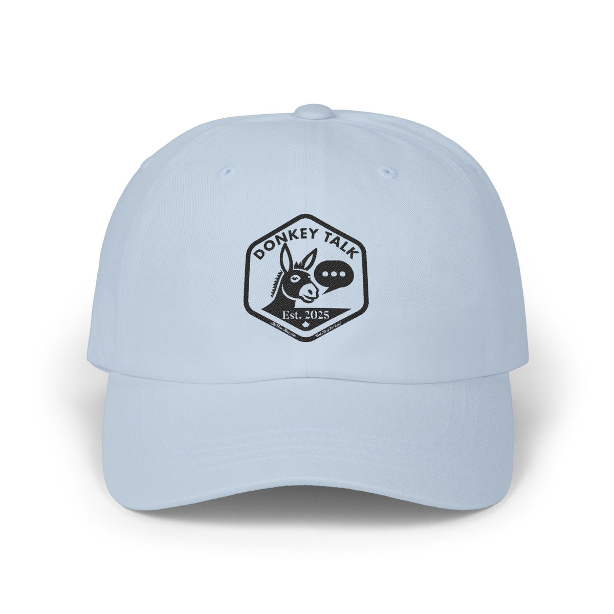 Donkey Talk logo white dad cap