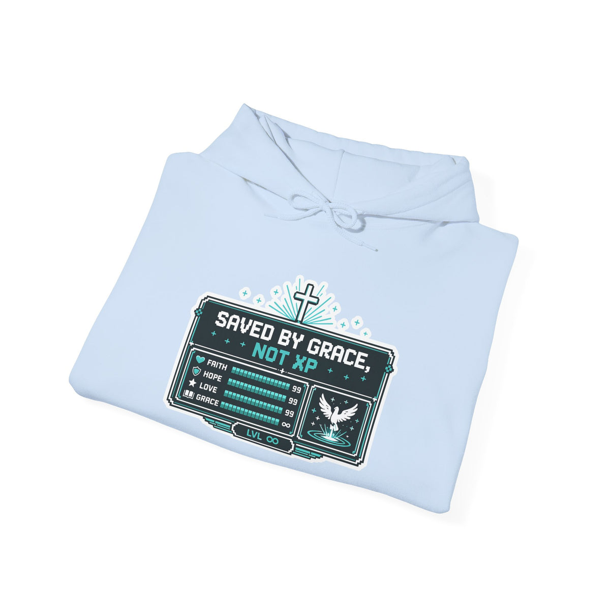 Christian Gamer Hoodie - "Saved by Grace, Not XP" Faith & Gaming Pullover