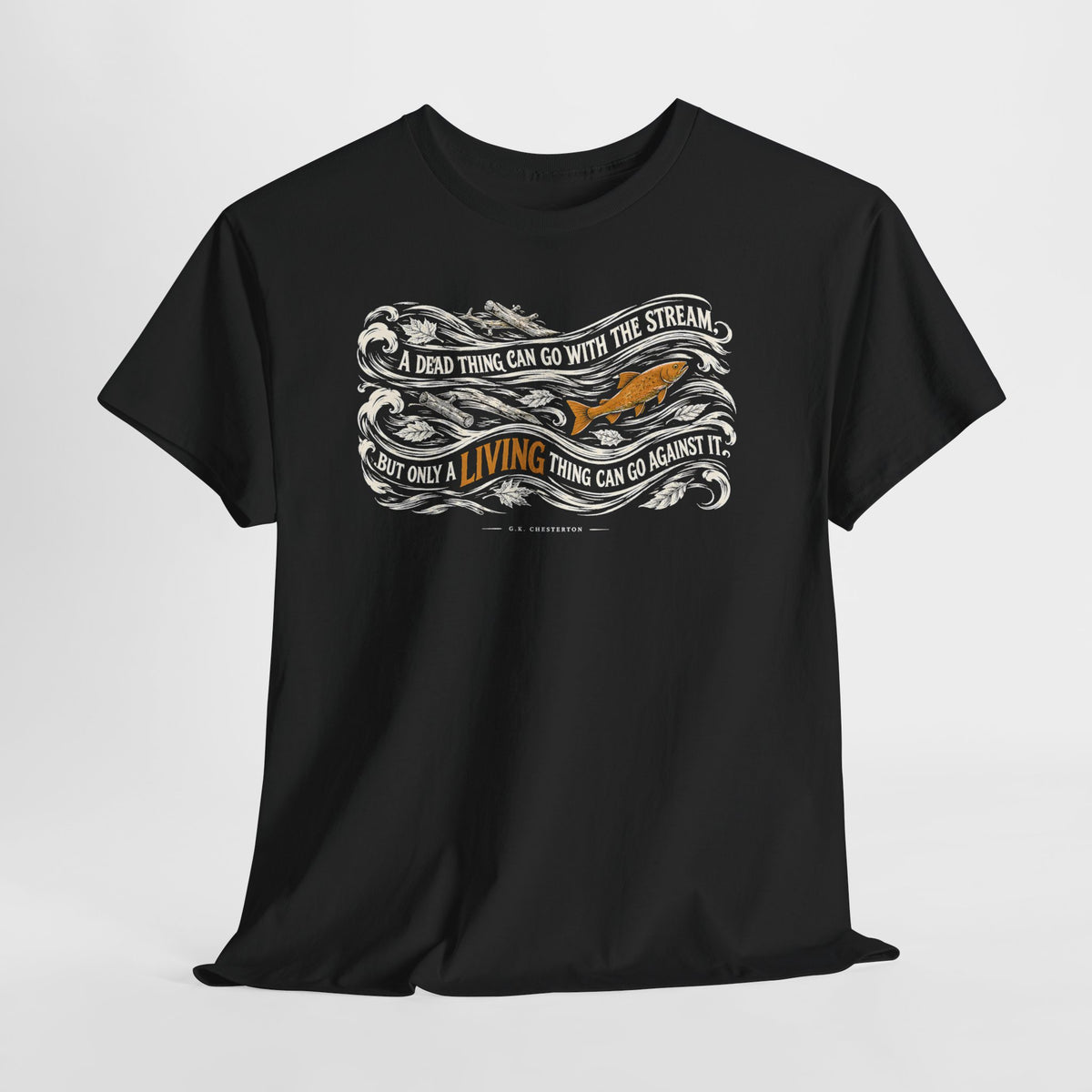 Chesterton Fish Go With the Stream T-shirt – Donkey Talk graphic tee