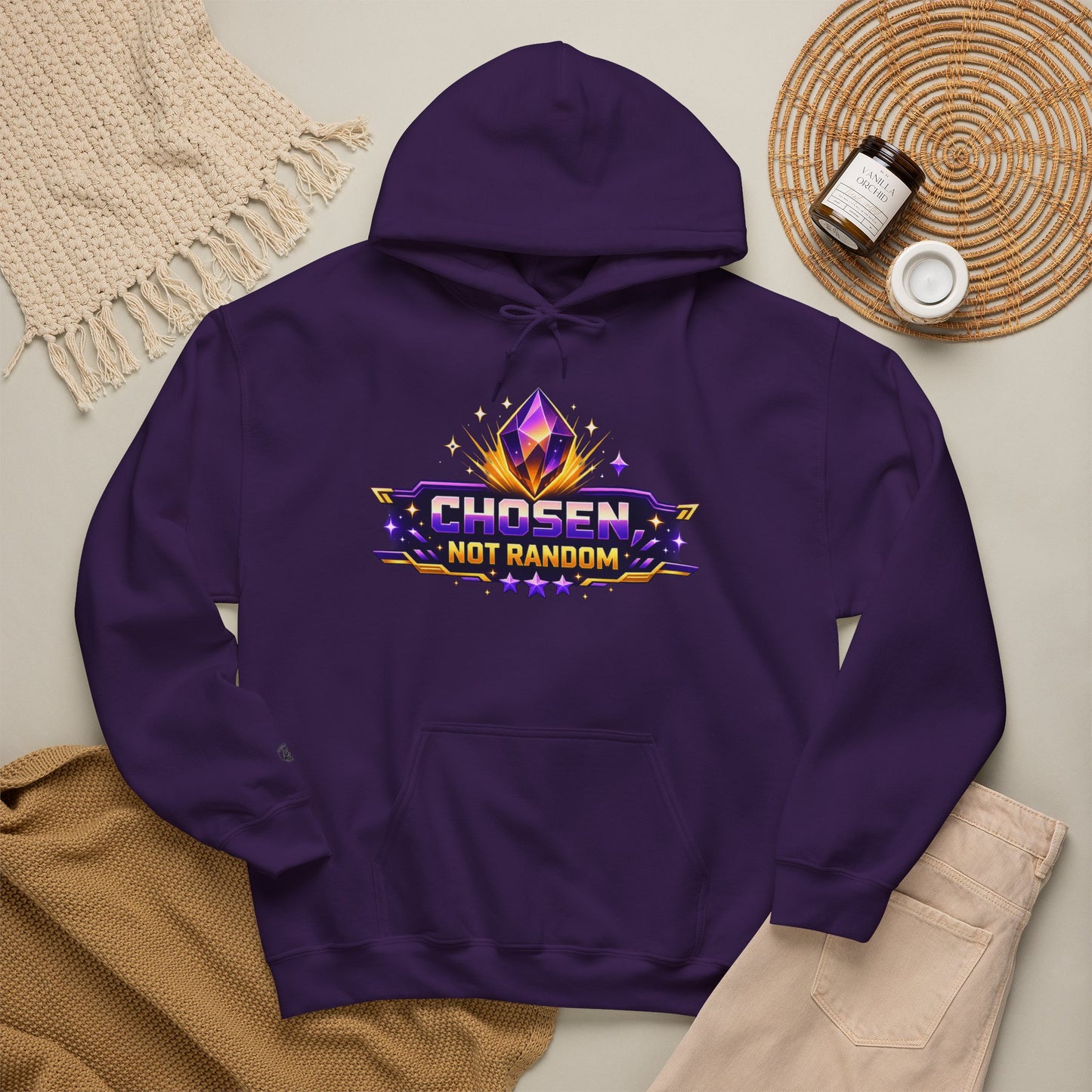 Chosen Not Random Hoodie — Gamer Badge Graphic Hooded Sweatshirt