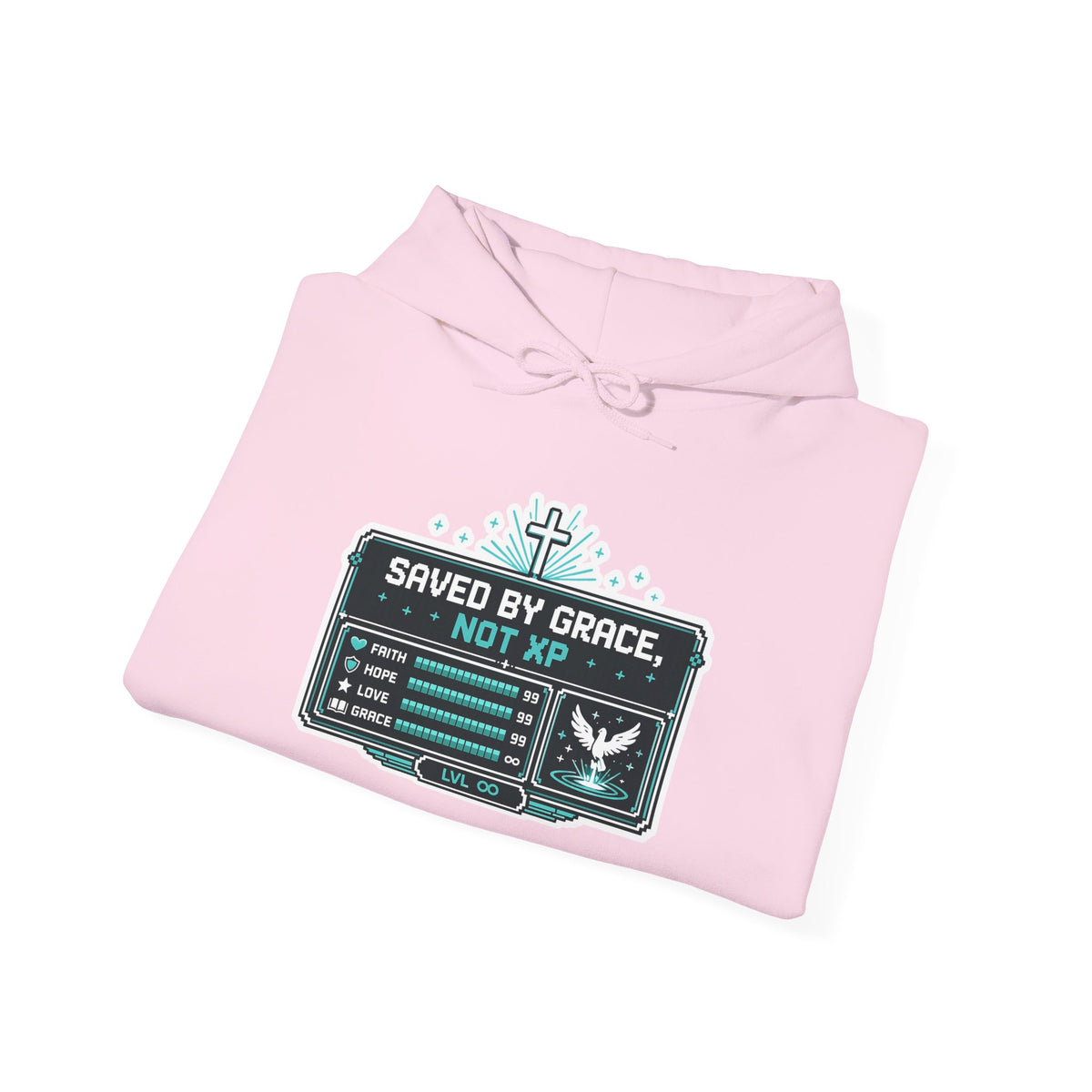 Christian Gamer Hoodie - "Saved by Grace, Not XP" Faith & Gaming Pullover