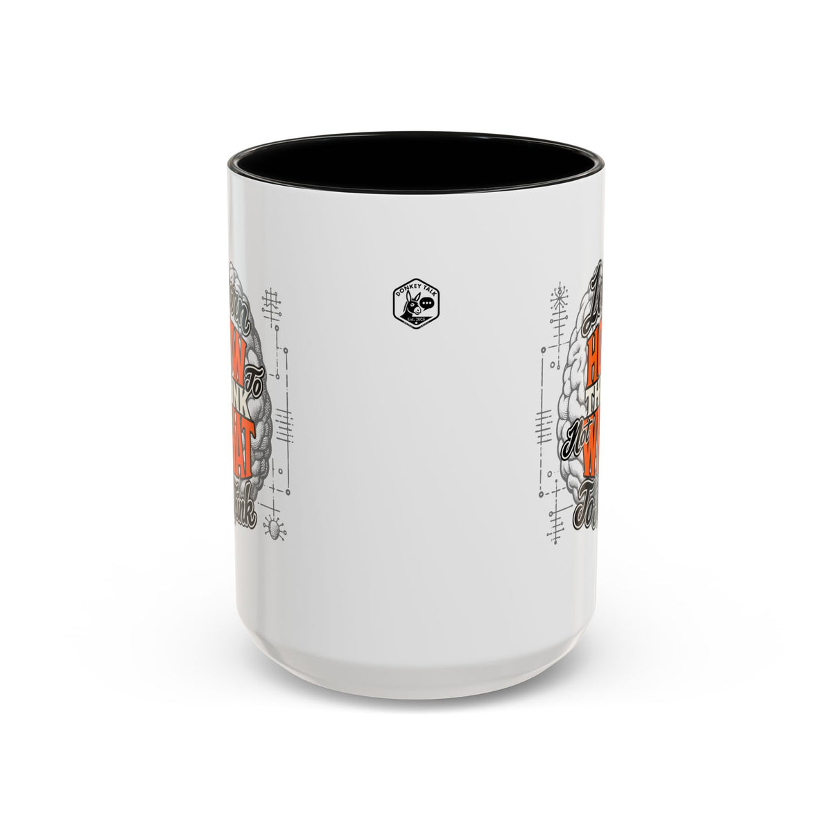 Taza de café con acento: "Aprende a pensar, no qué pensar", taza con frase inspiradora