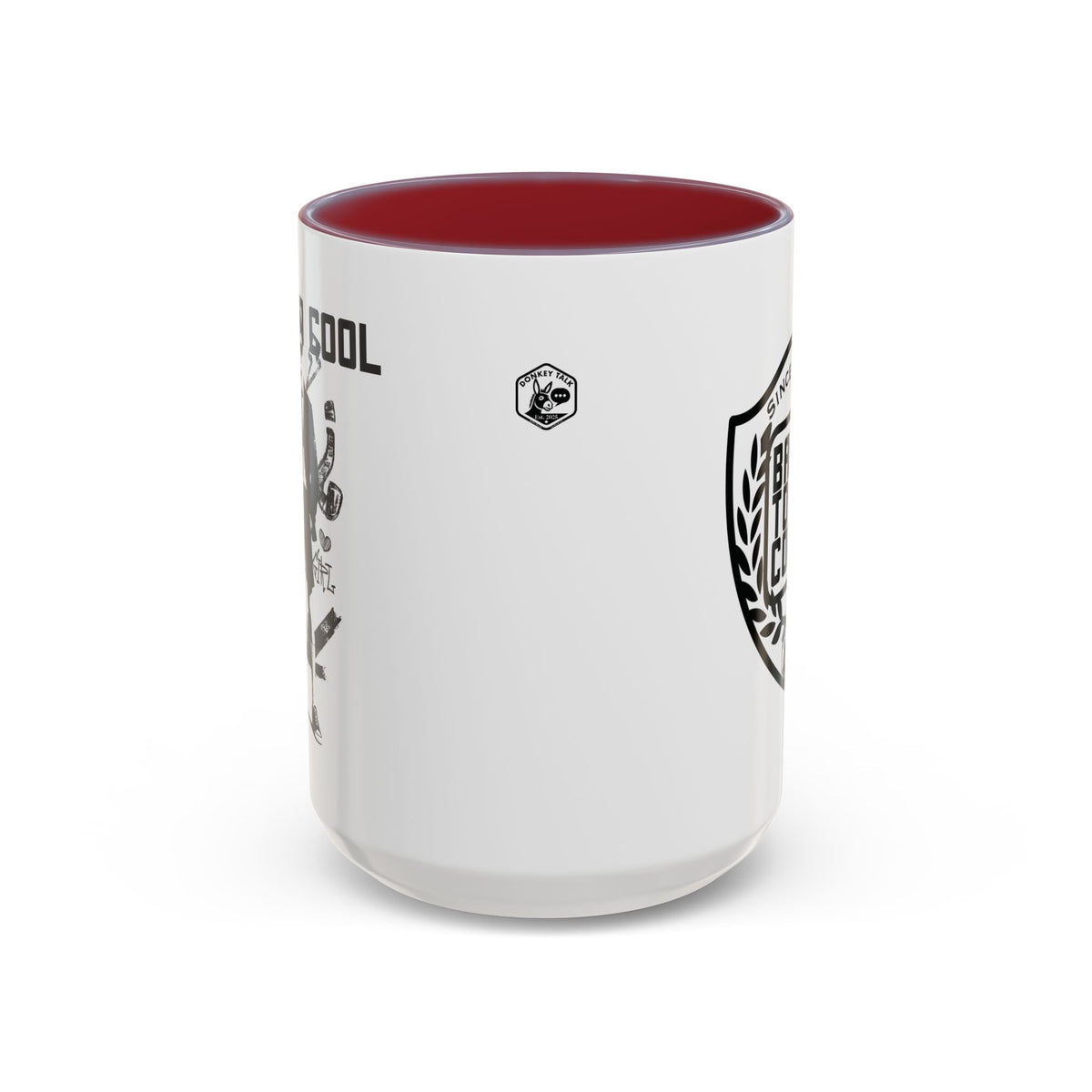 Back to Cool shield accent coffee mug – Donkey Talk ceramic mug