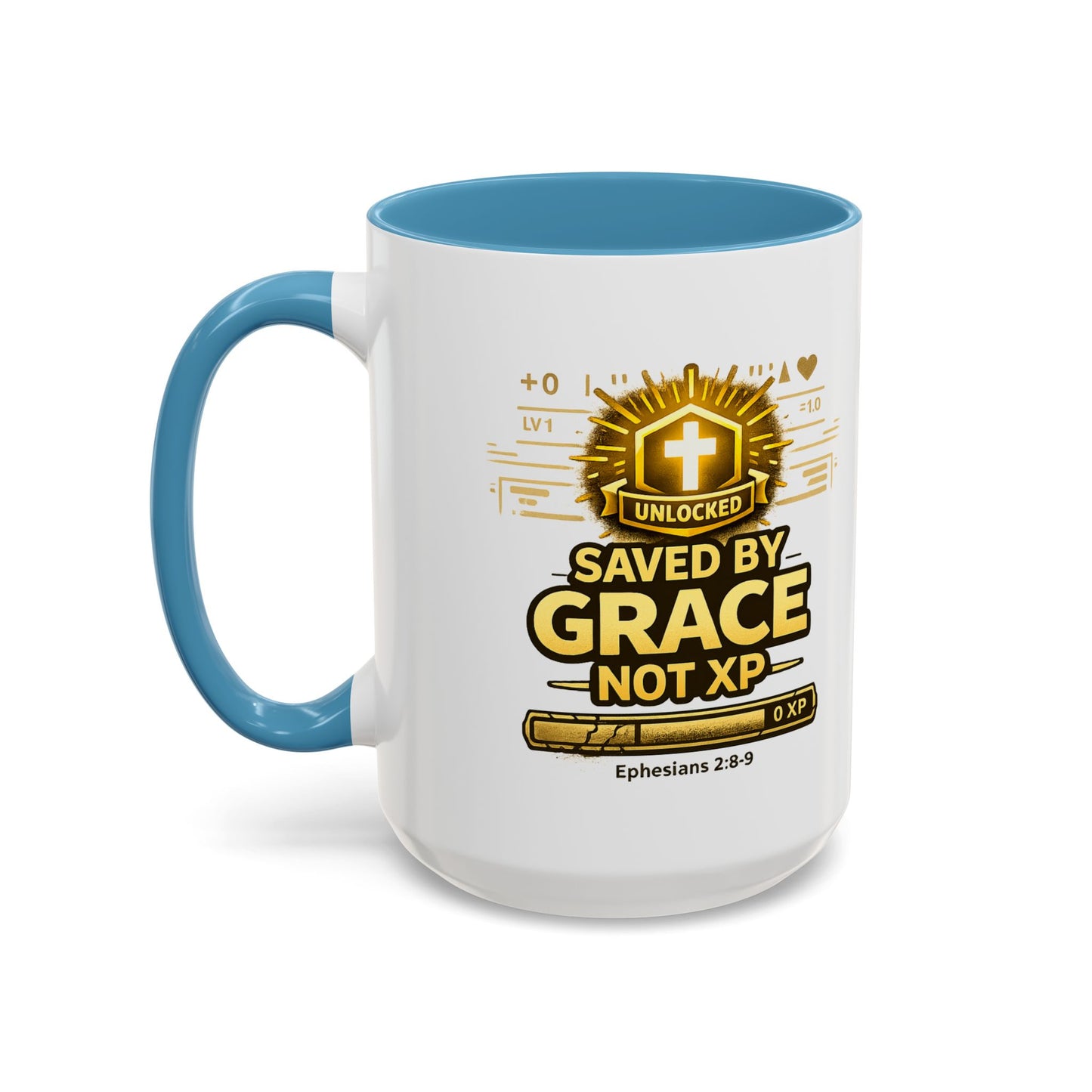 Saved by Grace Coffee Mug — Christian Gamer "Not XP" 11/15oz Accent Mug
