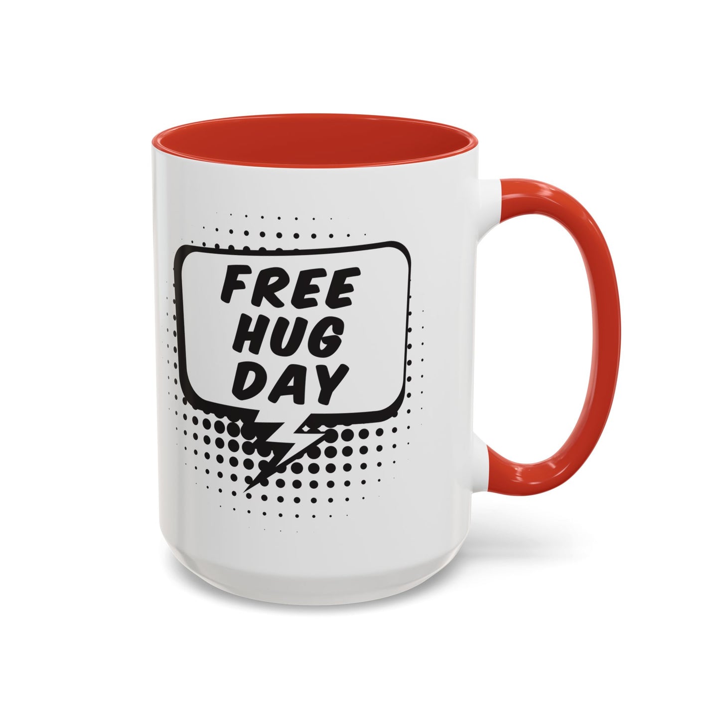 Free Hug Day Accent Coffee Mug – Funny Black & White Comic Speech Bubble Design (11/15 oz)