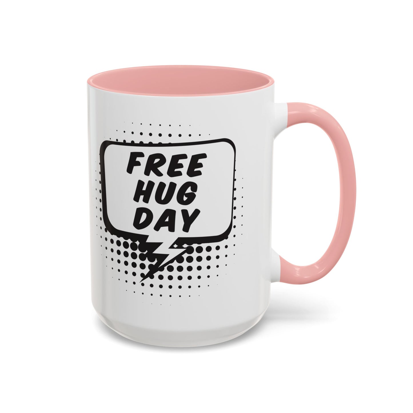 Free Hug Day Accent Coffee Mug – Funny Black & White Comic Speech Bubble Design (11/15 oz)