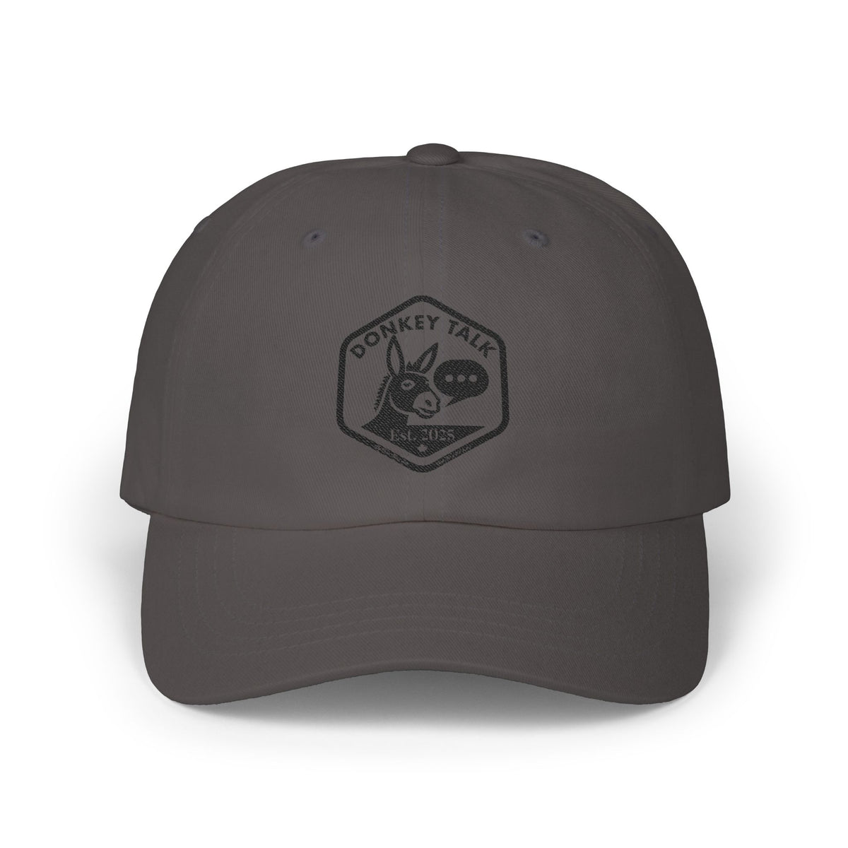 Donkey Talk logo white dad cap