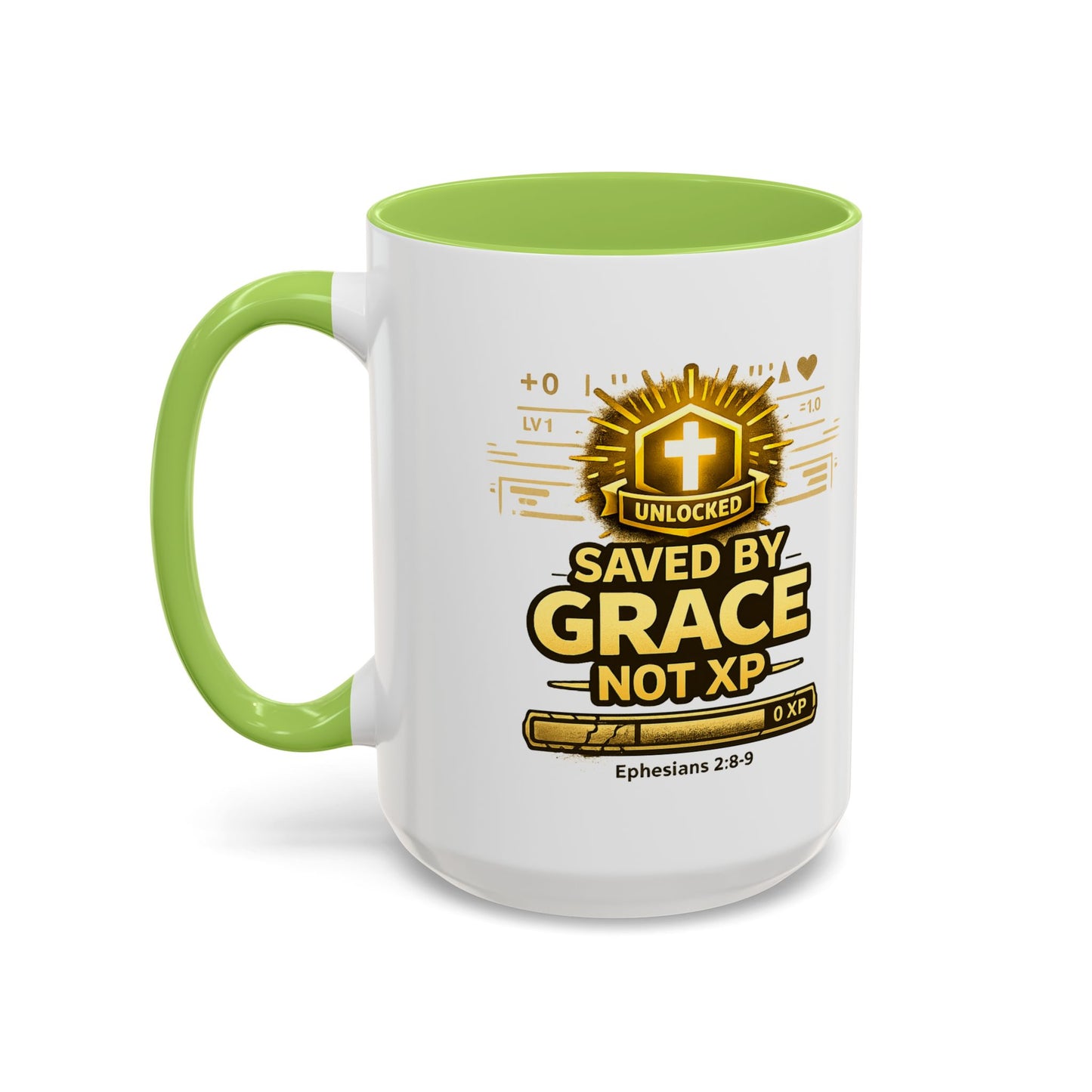 Saved by Grace Coffee Mug — Christian Gamer "Not XP" 11/15oz Accent Mug