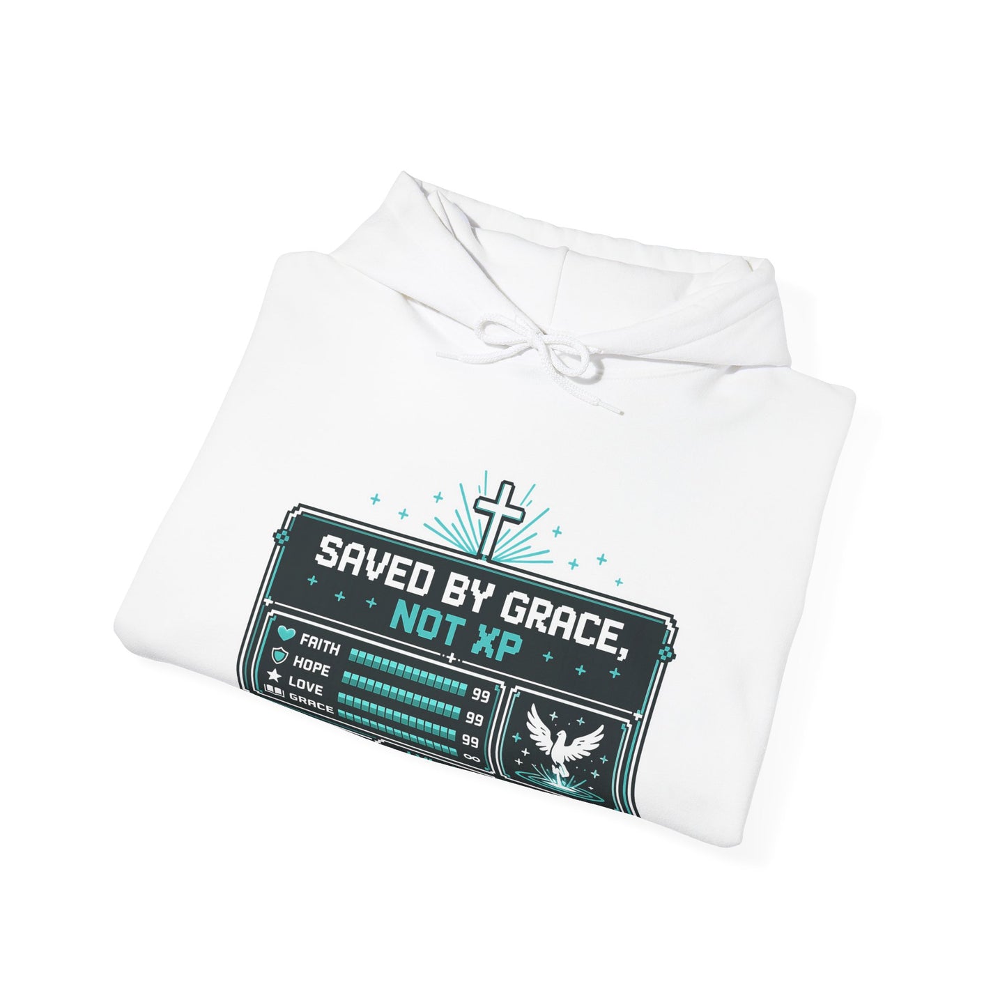 Christian Gamer Hoodie - "Saved by Grace, Not XP" Faith & Gaming Pullover
