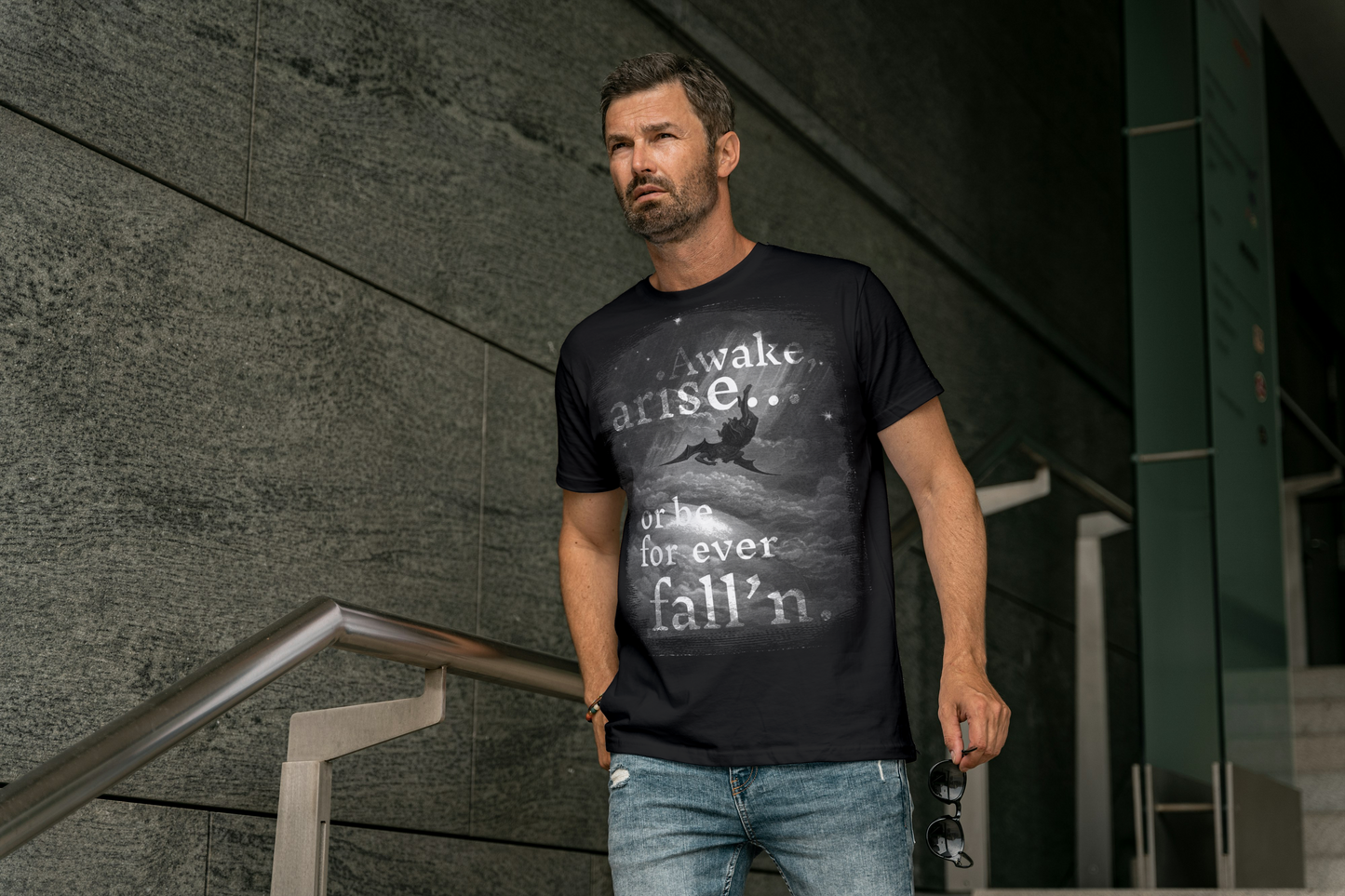 Inspirational Unisex Heavy Cotton Tee - 'Awake, arise... or be for ever fallen' - Motivational Shirt for Dreamers, Perfect for Everyday Wear