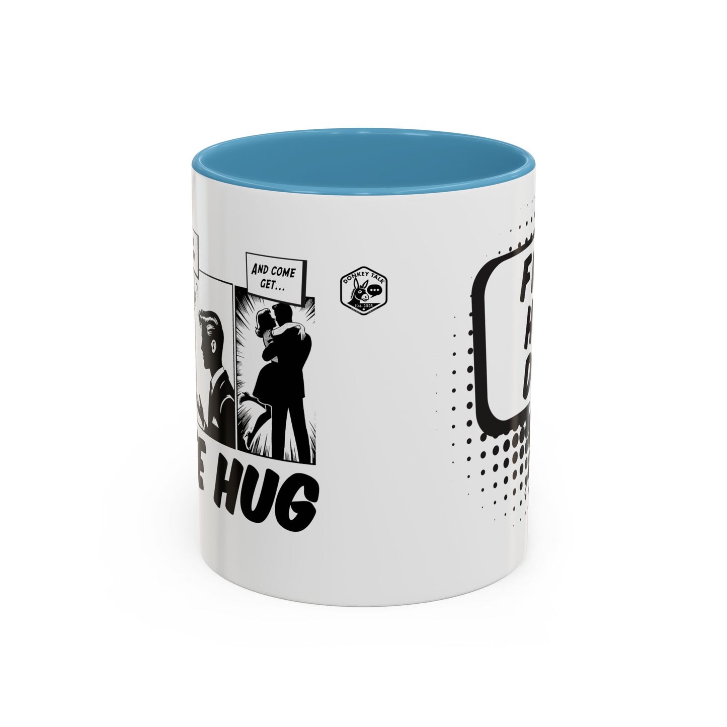 Free Hug Day Accent Coffee Mug – Funny Black & White Comic Speech Bubble Design (11/15 oz)