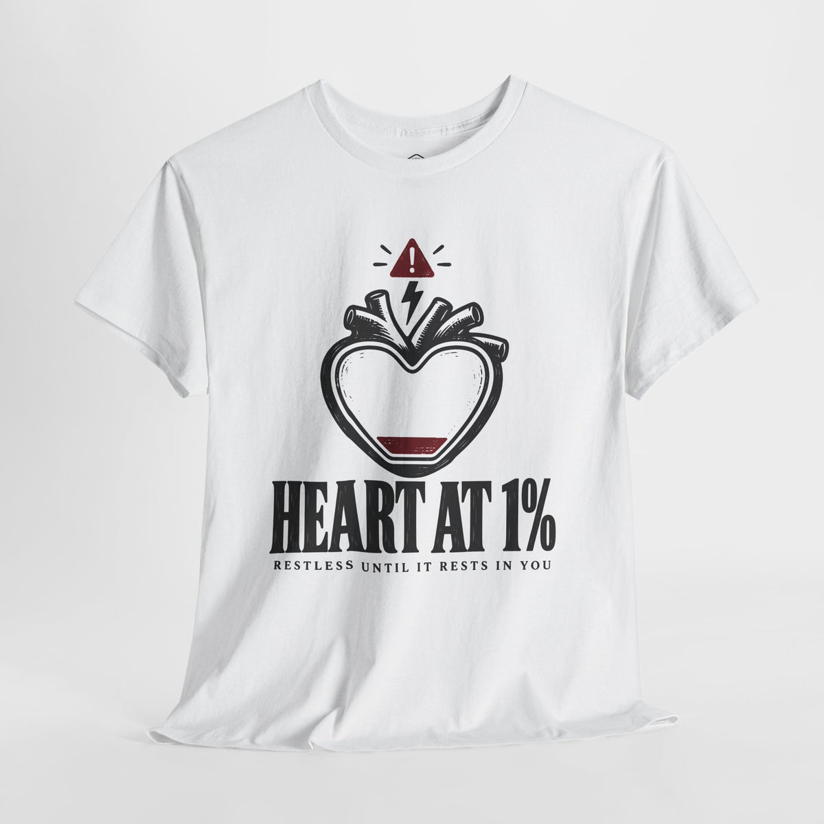 Heart at 1% Restless Until It Rests in You T-Shirt | Augustine Funny Christian Tee