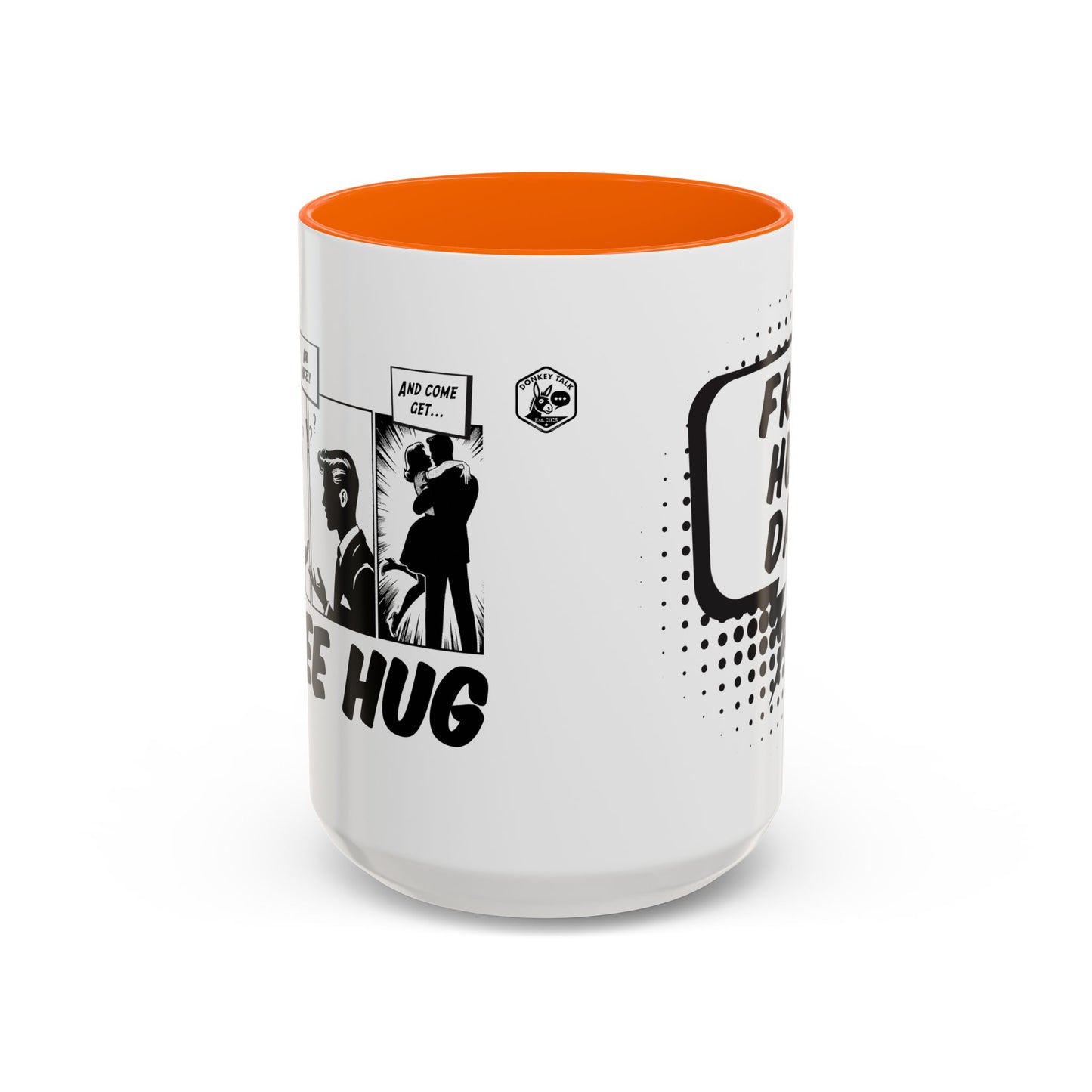 Free Hug Day Accent Coffee Mug – Funny Black & White Comic Speech Bubble Design (11/15 oz)