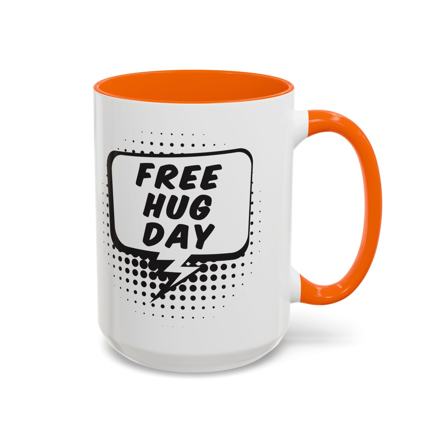 Free Hug Day Accent Coffee Mug – Funny Black & White Comic Speech Bubble Design (11/15 oz)