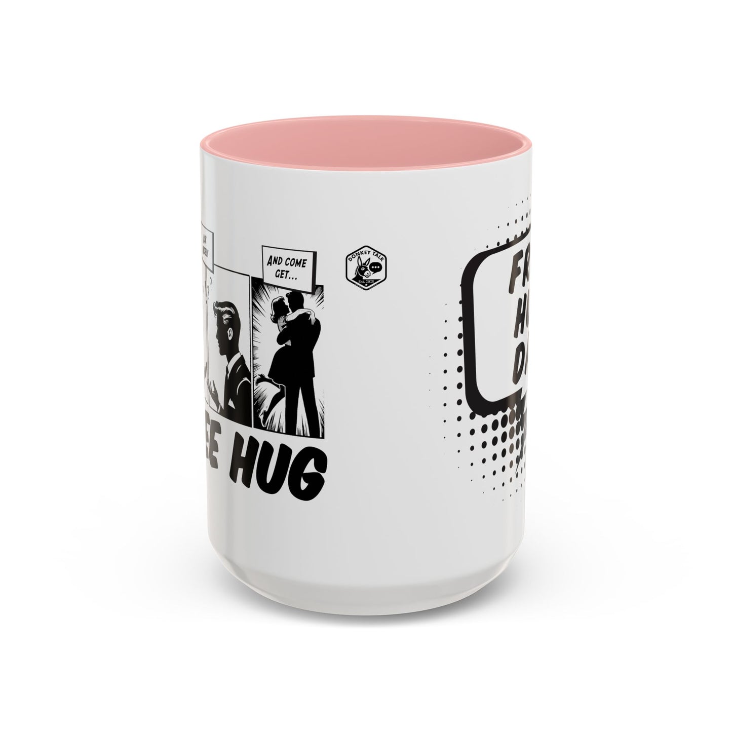 Free Hug Day Accent Coffee Mug – Funny Black & White Comic Speech Bubble Design (11/15 oz)